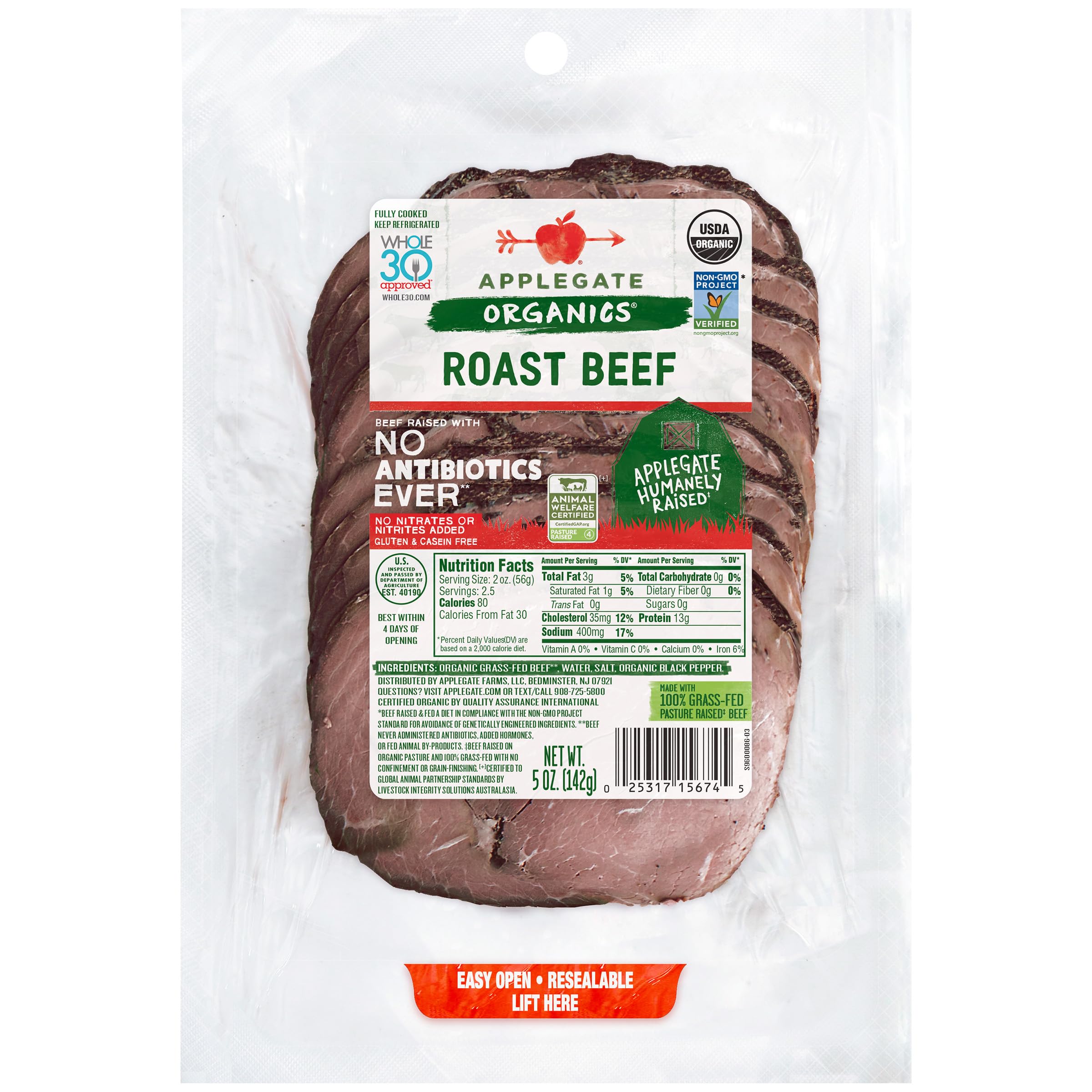 Applegate Organic Roast Beef Sliced, 5oz