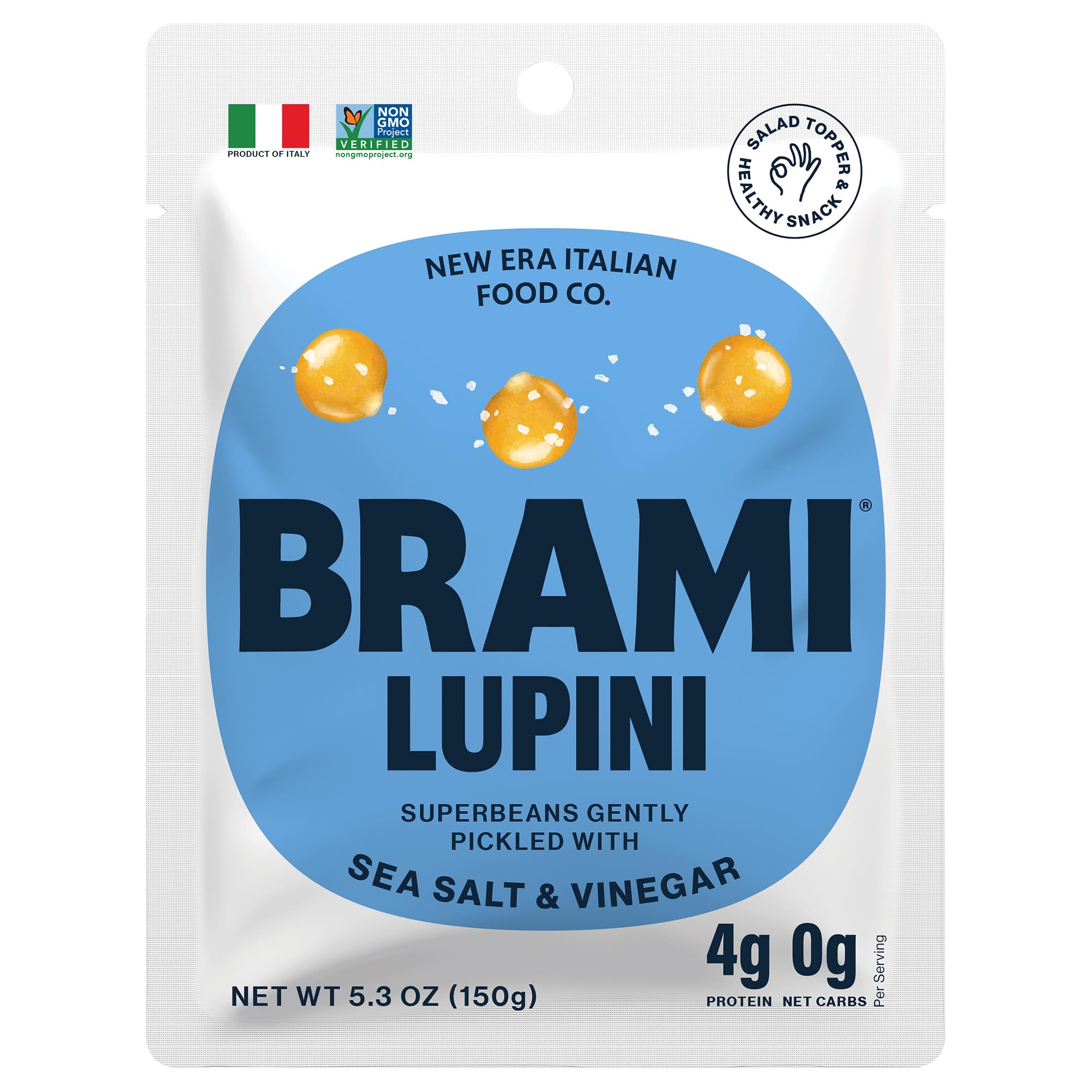 BRAMI Lupini Beans Snacks, Sea Salt & Vinegar | 7g Plant Protein, 0g Net Carbs | Vegan, Vegetarian, Keto, Plant Based, Mediterranean Diet, Healthy Snacks, Non Perishable, 5.3 Ounce (Pack of 1)