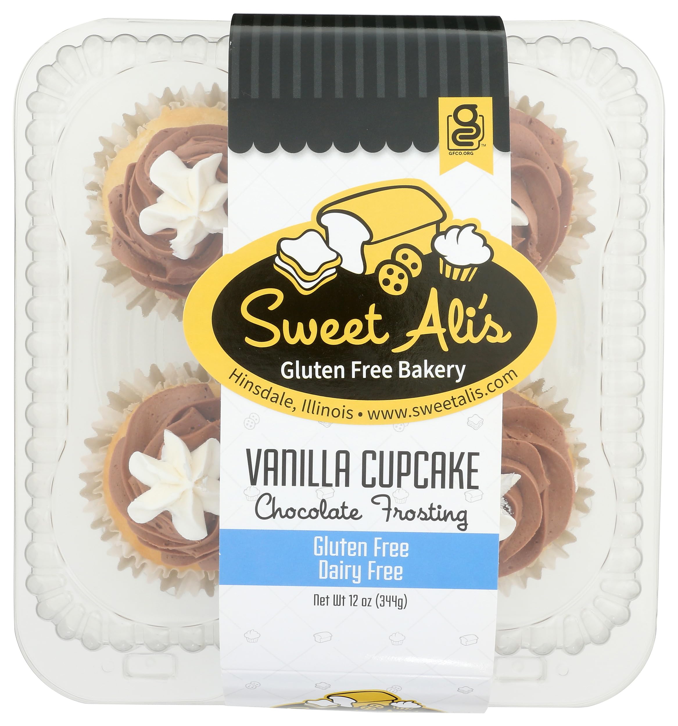 Sweet Alis Dairy Free Vanilla Cupcake Chocolate Frosting 4 Count, 12 OZ