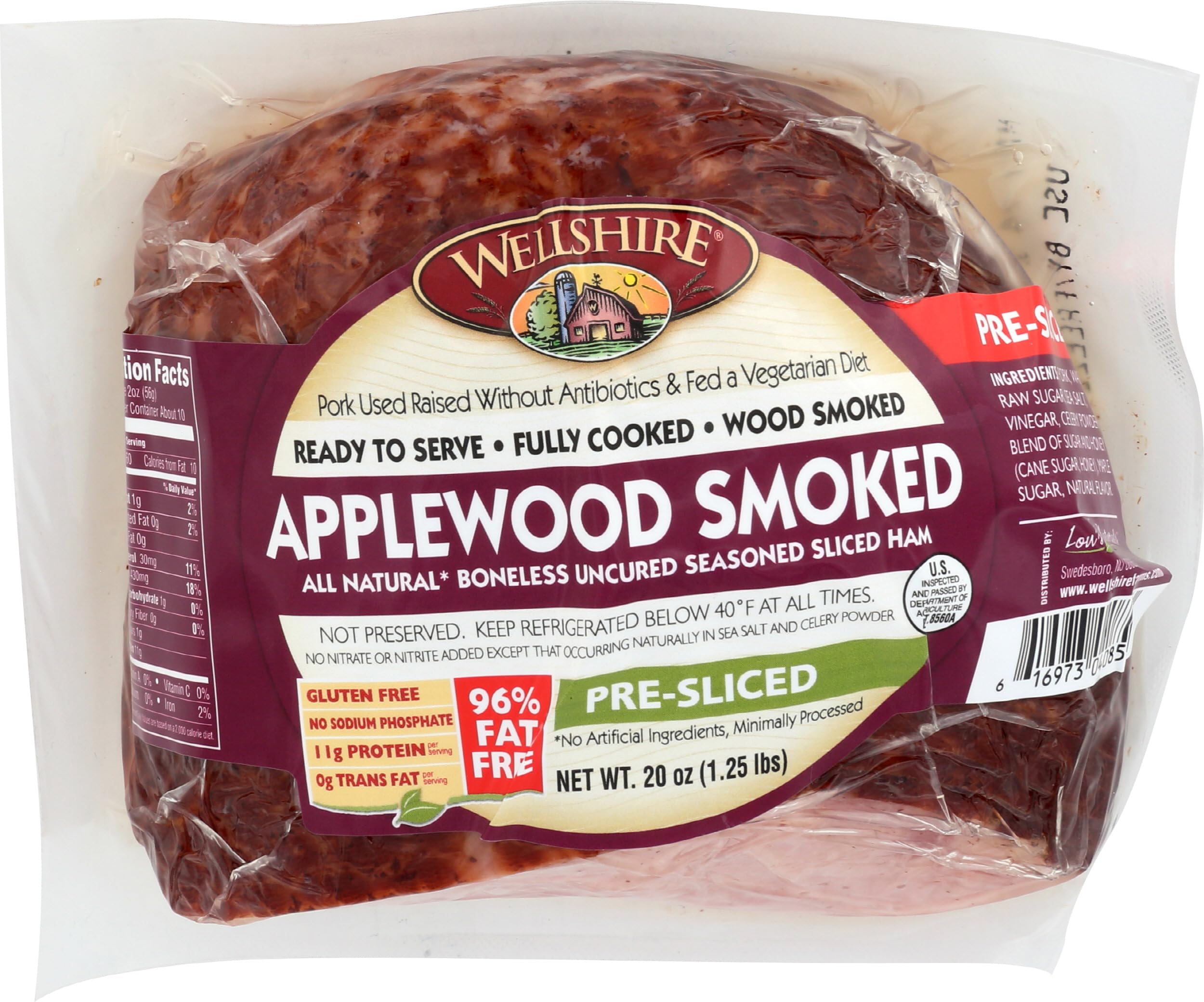 Ham Applewood Boneless Sliced Intact Smoked, 20 Ounce