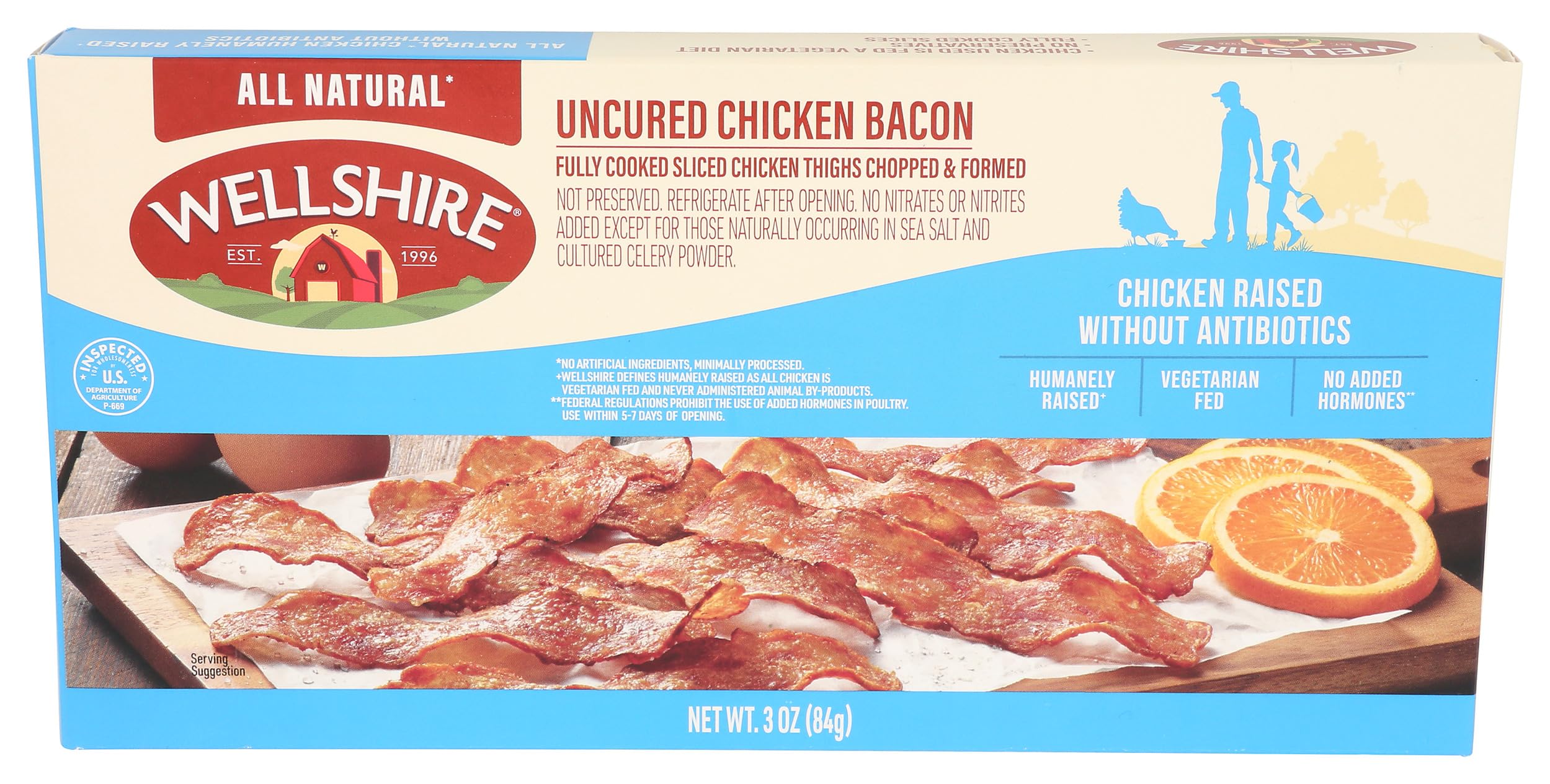 Fully Cooked Uncured Chicken Bacon, 3 Ounce