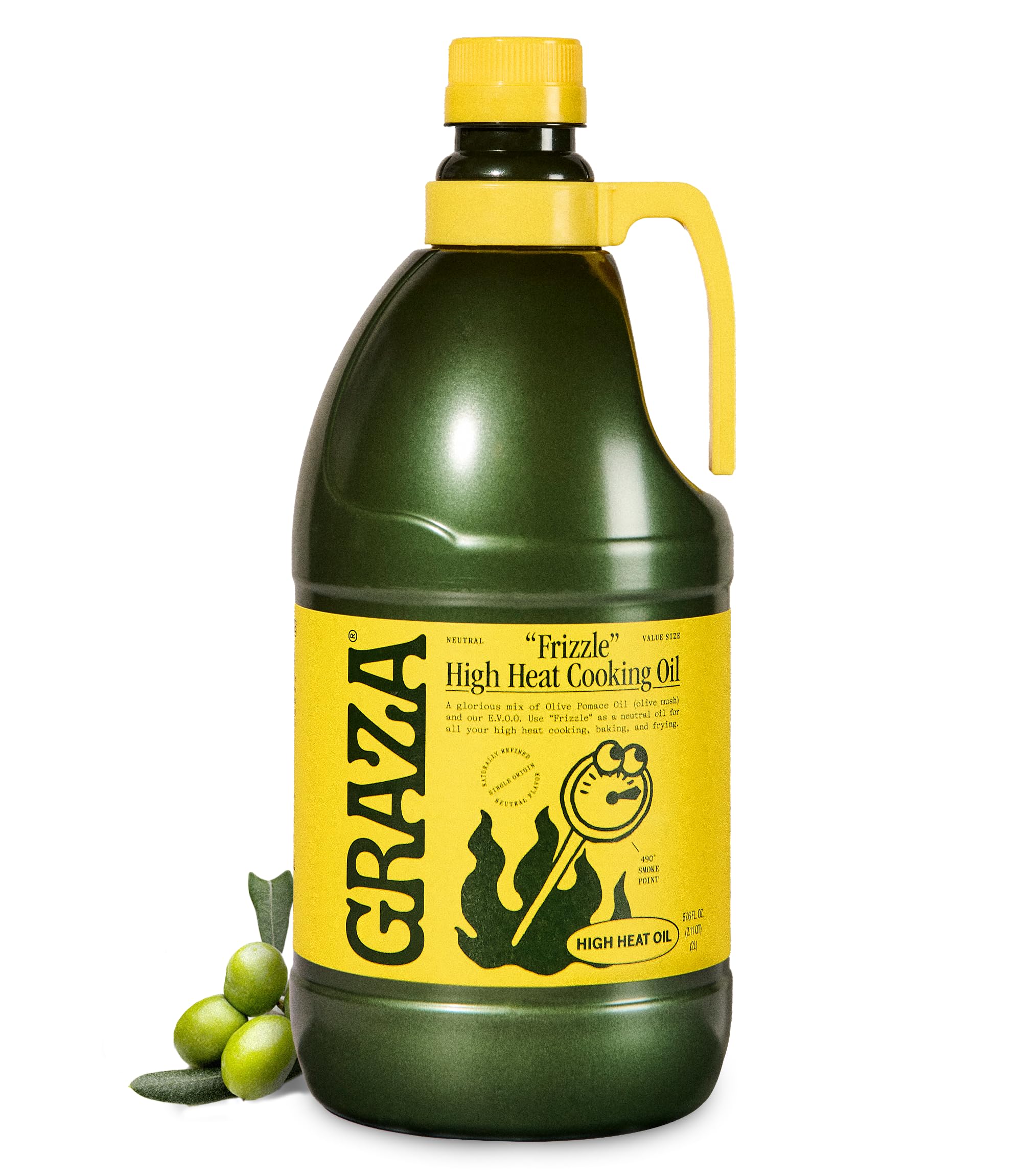 Graza Frizzle High Heat Cooking Oil, Frying Oil, 67.6 Fl Oz (2L) | Cooking Oil with High Smoke Point & Neutral Flavor in a Large Bottle for Frying, Baking & Grilling - Made from 100% Olives