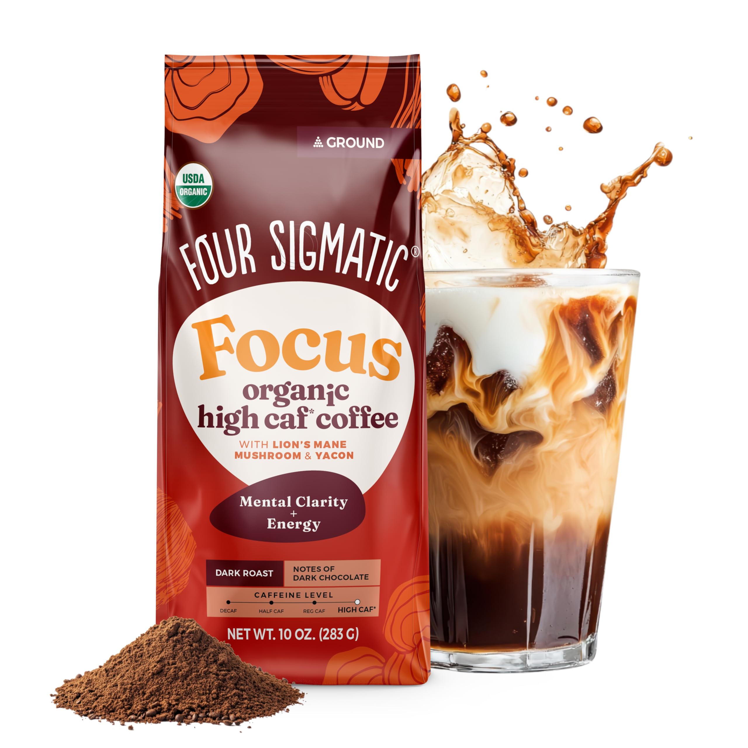 Four Sigmatic Organic High Caffeine Lion's Mane Ground Coffee, 10 OZ
