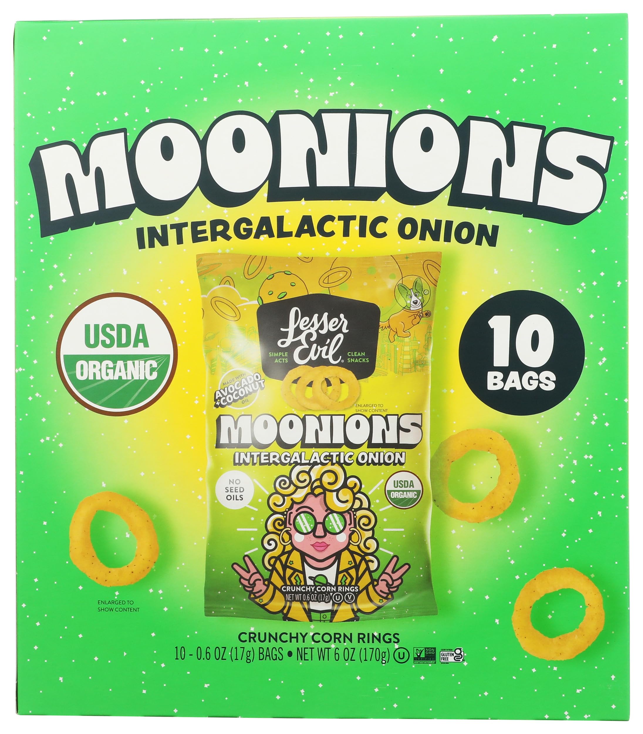 Lesserevil Organic Intergalactic Onion Moonions 10pk, 6 OZ