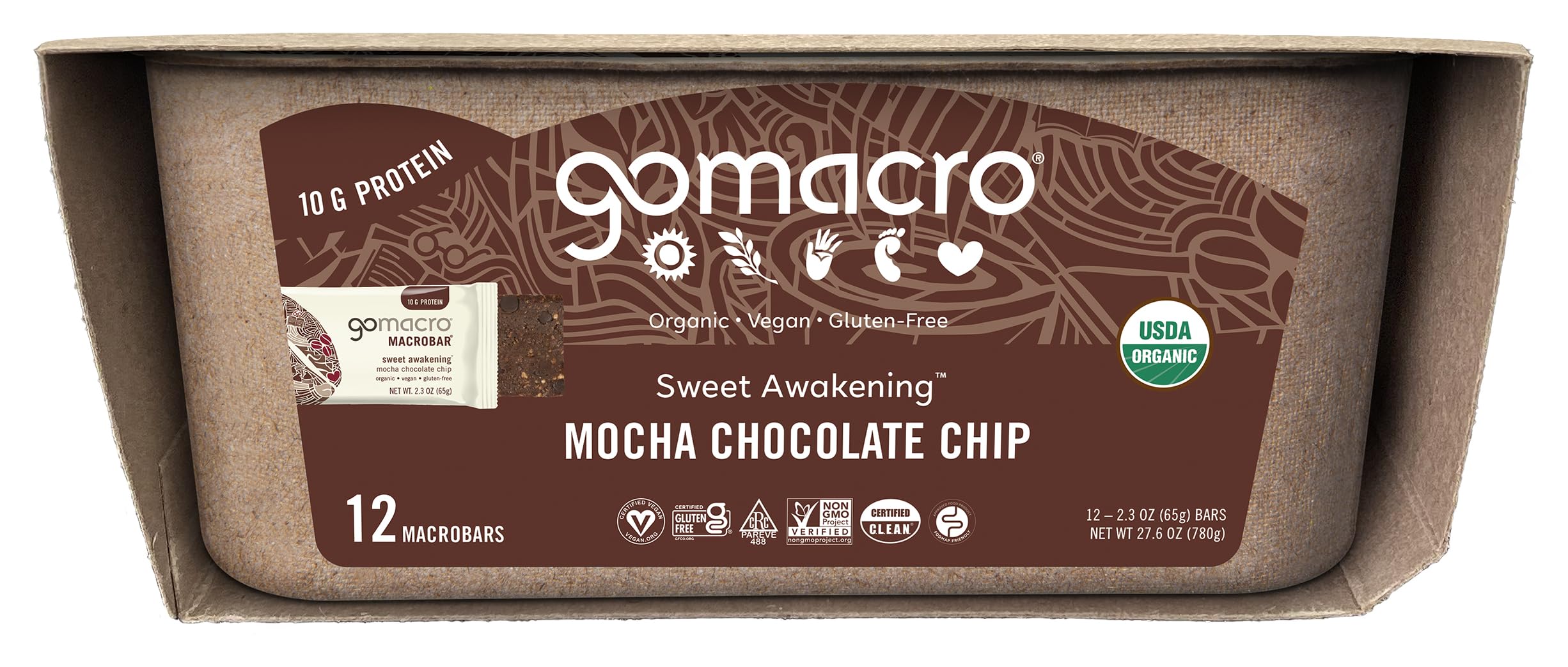 Gomacro, Macrobar Mocha Chocolate Chip Organic, 2.3 Ounce, 12 Pack