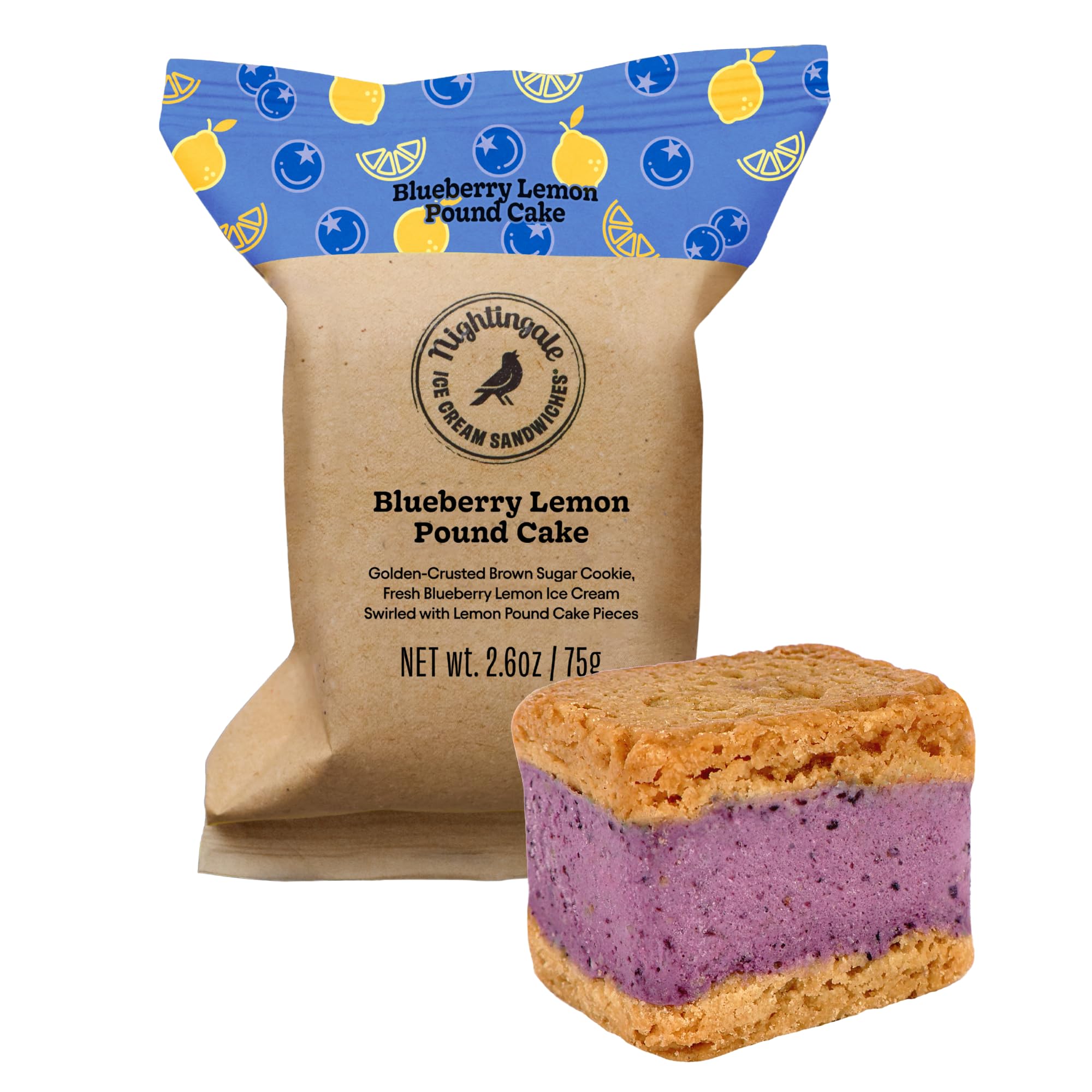 Nightingale Ice Cream Sandwiches Blueberry Lemon Poundcake Ice Cream Sandwich, 2.6 OZ