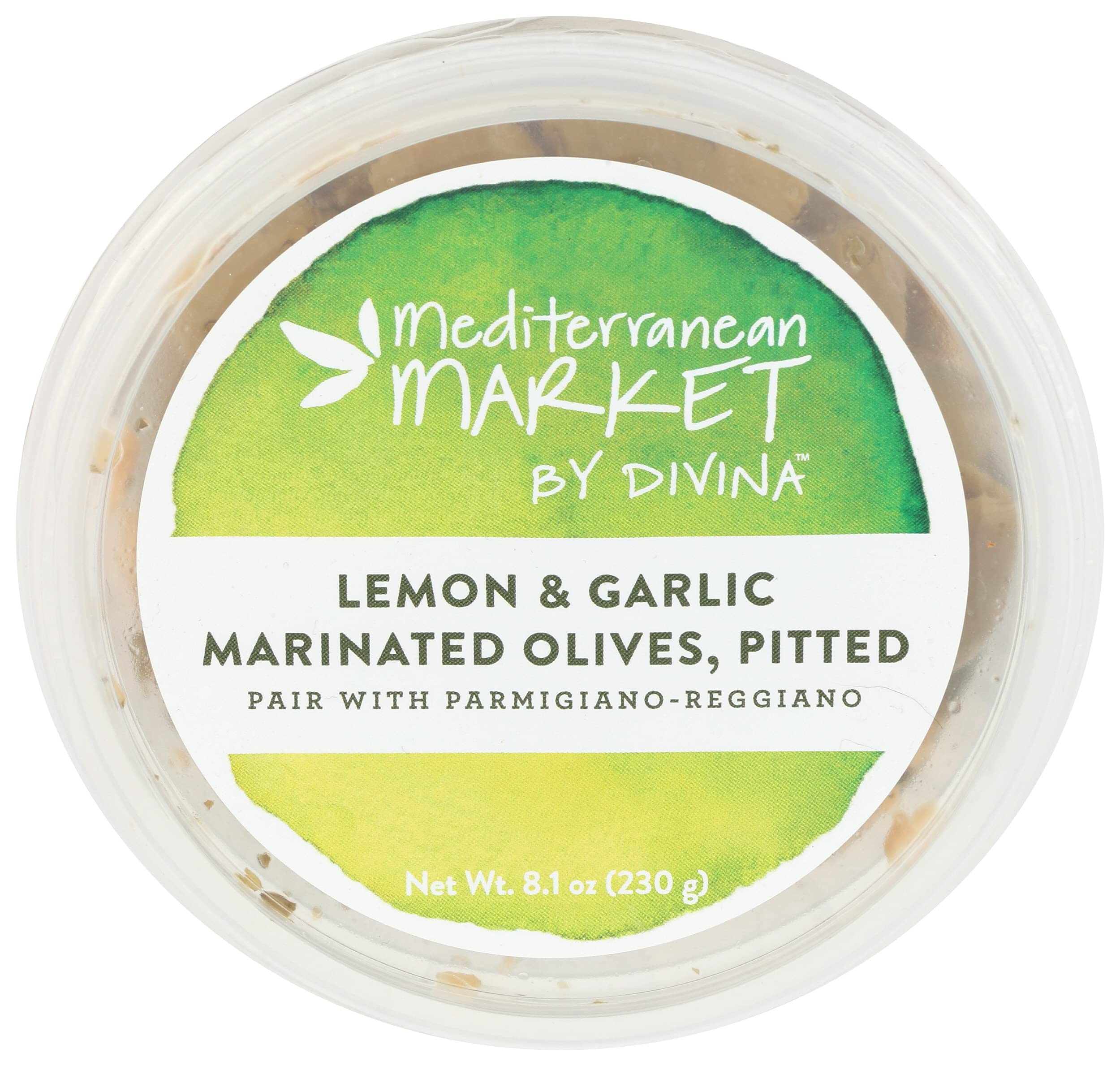 MEDITERRANEAN MARKET BY DIVINA Pitted Marinated Lemon Garlic Olives, 8.1 OZ