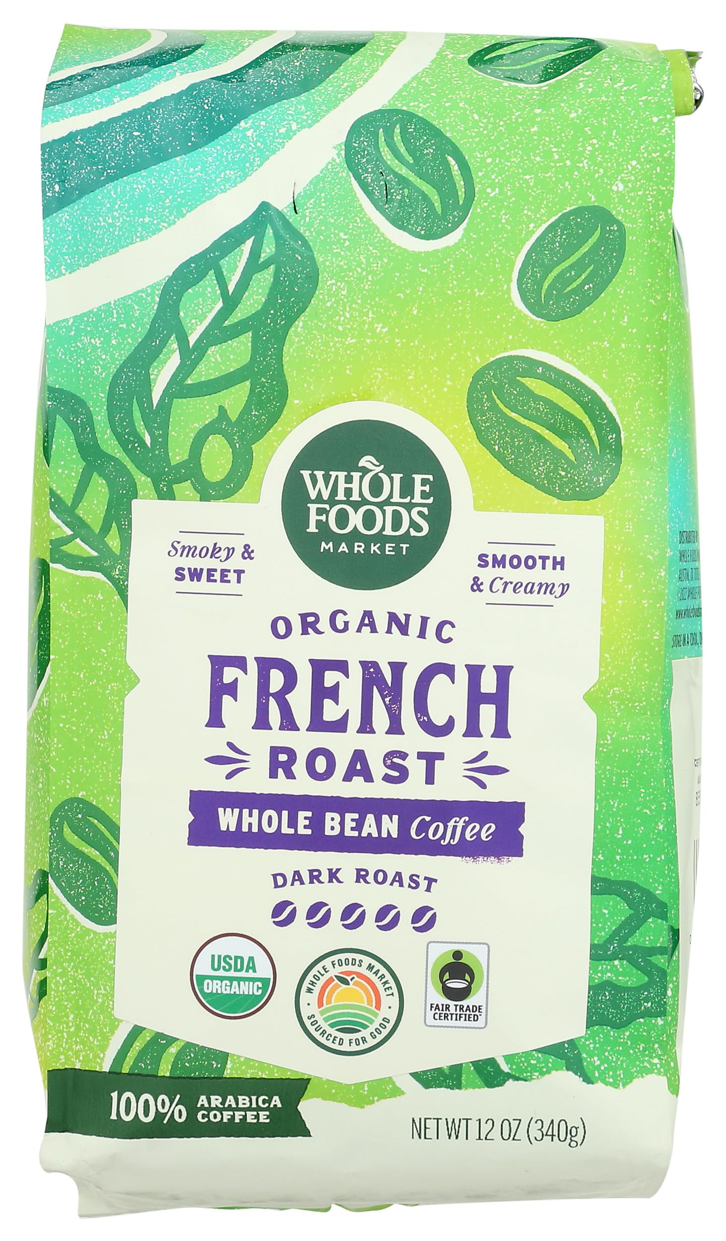 Organic Whole Bean Coffee, Dark French Roast, Smoky & Sweet, Smooth & Creamy, 12 Ounce