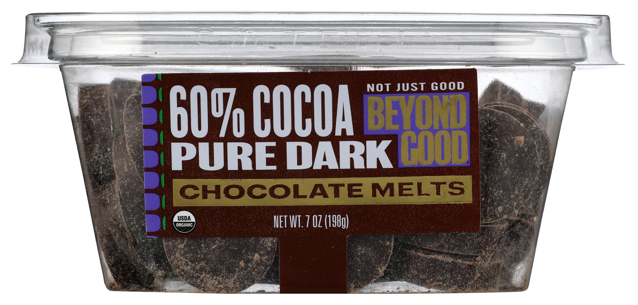 Beyond Good Chocolate | 60% Pure Dark Chocolate Melts, 7oz Pack | USDA Organic, Direct Trade, Vegan, Kosher, Non-GMO | Single Origin Uganda Chocolate Perfect for Snacking or Baking