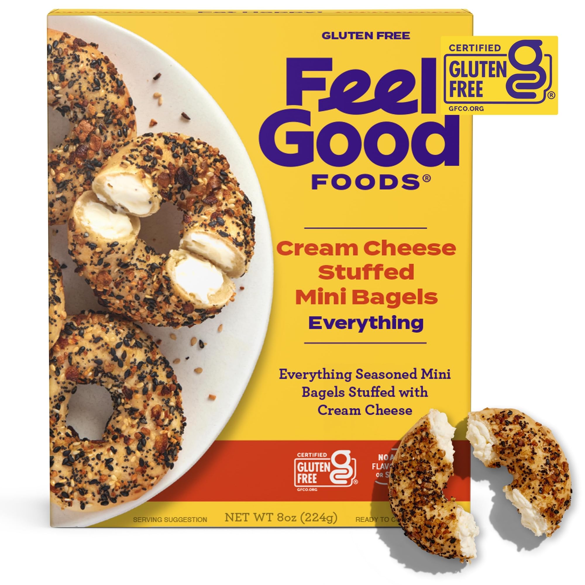 FEEL GOOD FOODS Cream Cheese Stuffed Everything Mini Bagels, 8 OZ