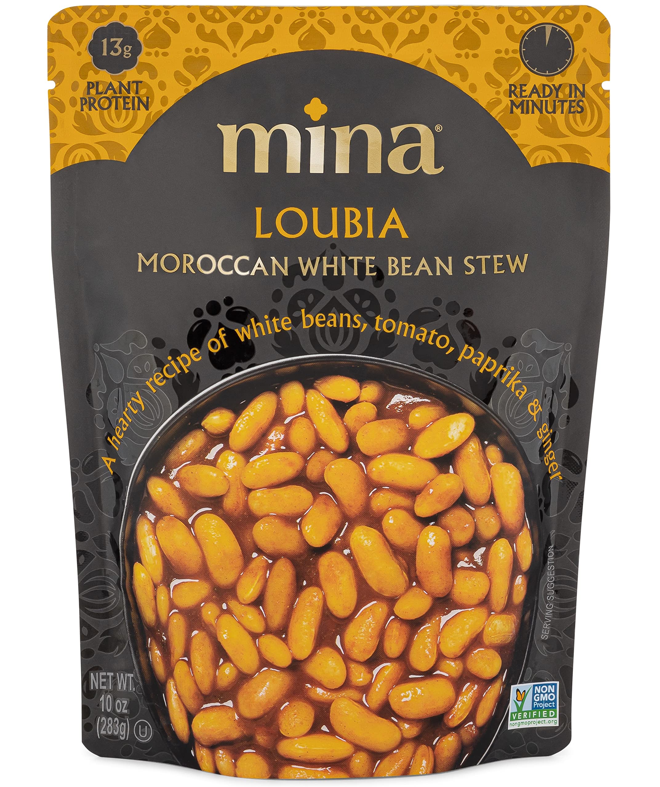 Mina Moroccan White Beans 10 oz, Cannellini Beans, Ready to Eat, High In Plant Based Protein, Vegan, Non-GMO