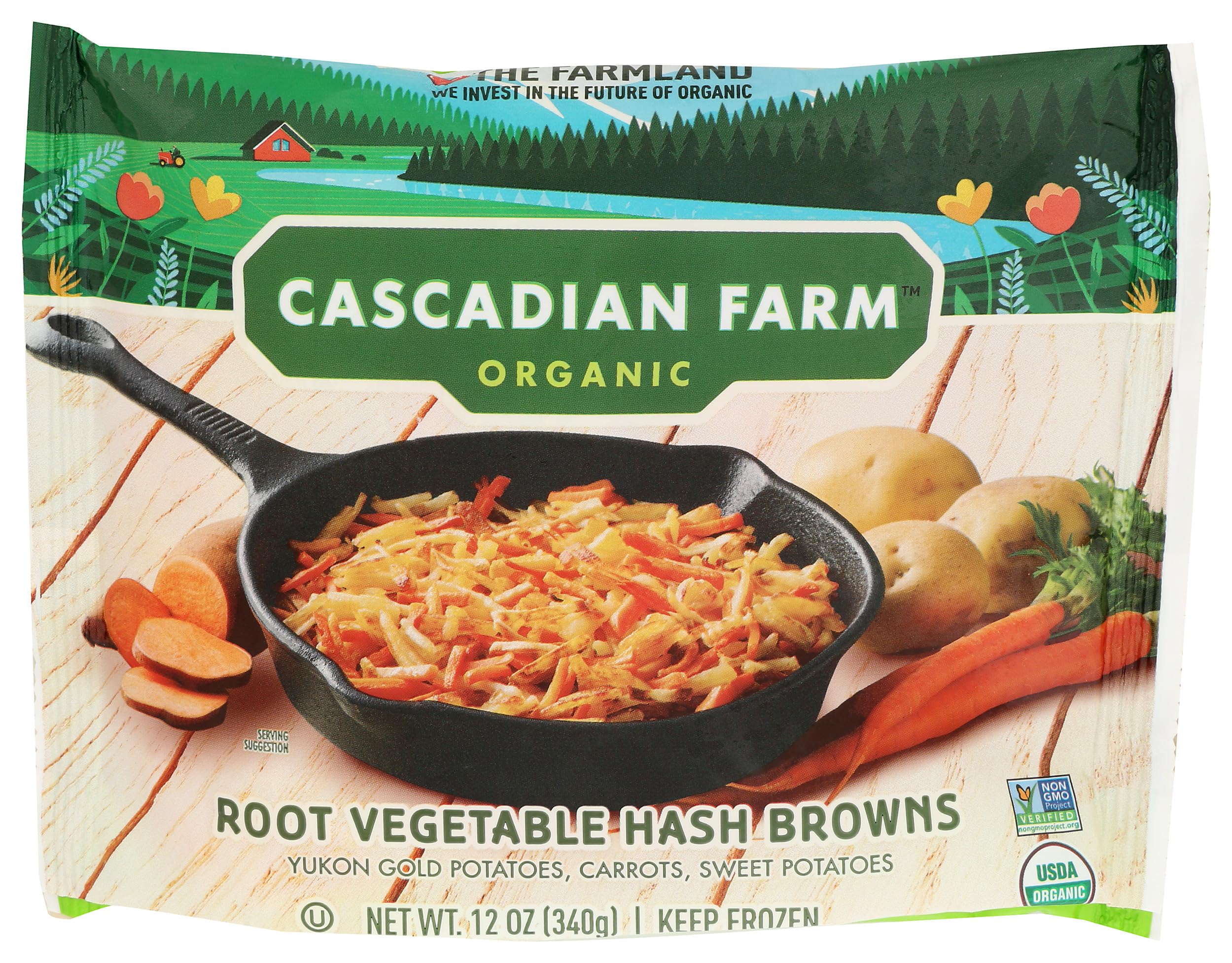 Cascadian Farm Organic Root Vegetable Hash Browns, 12 oz | Potatoes, Carrots & Sweet Potatoes, Non-GMO Verified, Stove or Oven Ready, Breakfast or Dinner Side, 12 oz
