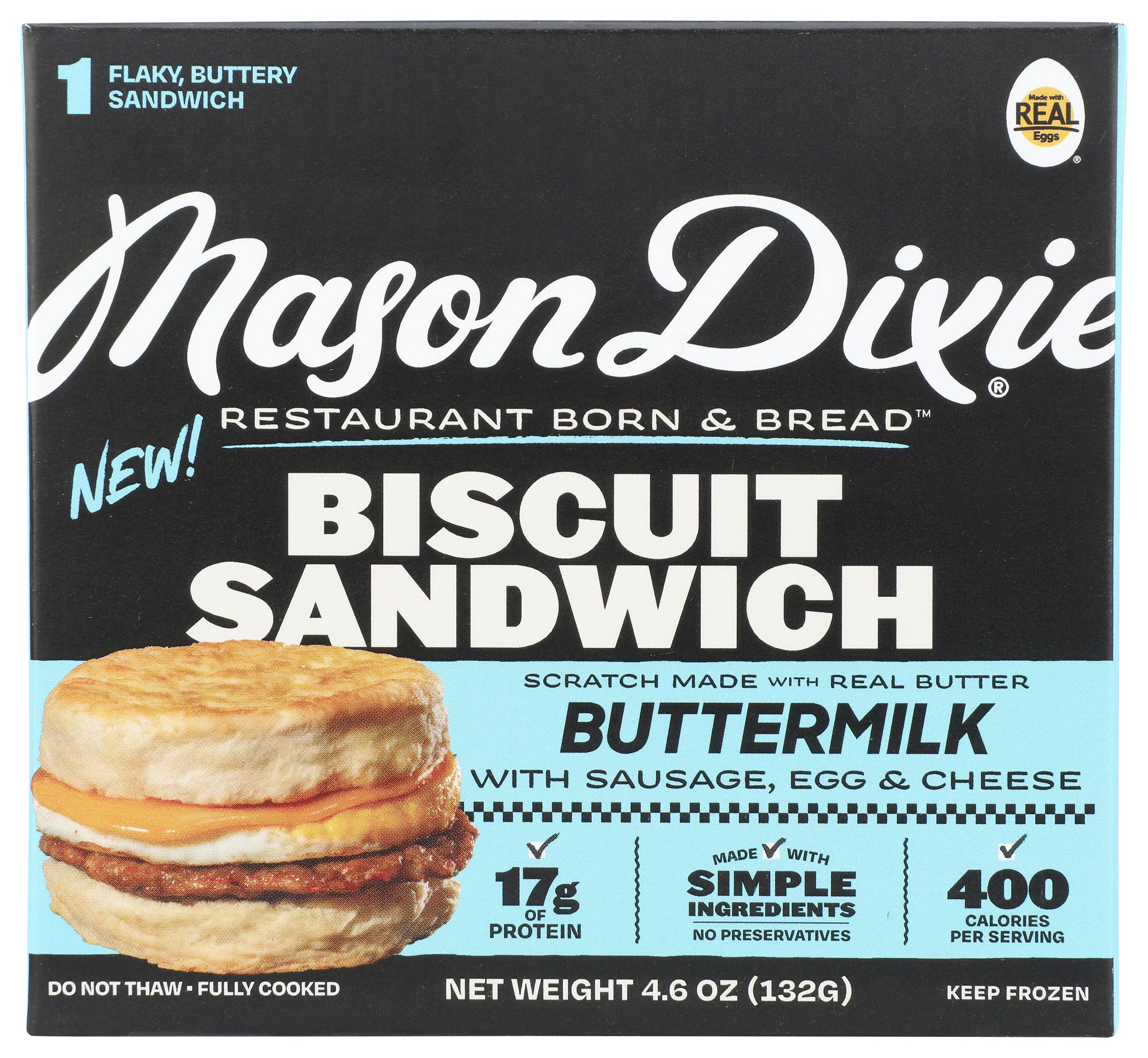 Mason Dixie Biscuit Co, Frozen, Sandwich Biscuit Buttermilk Sausage Egg Cheese, 4.6 Ounce