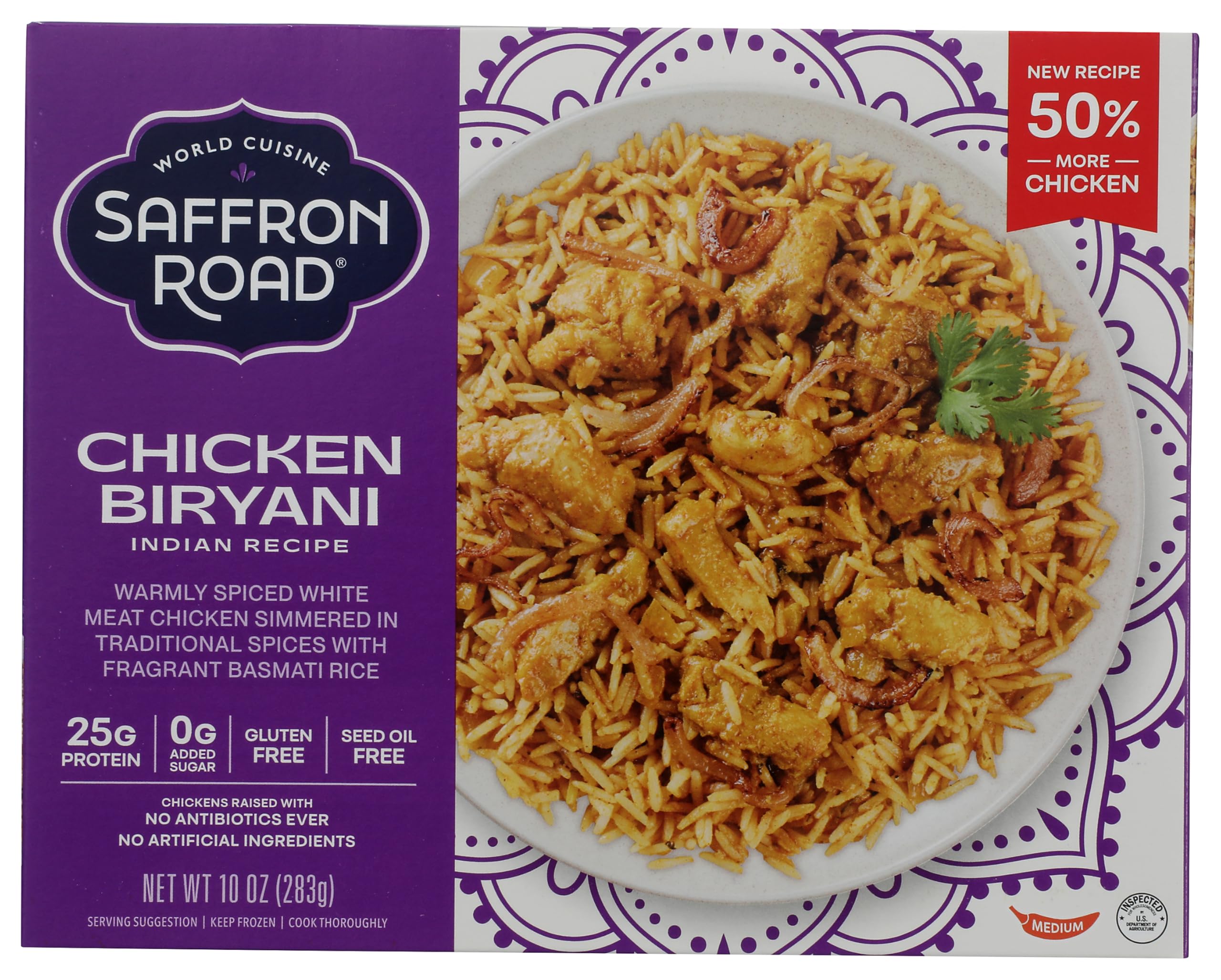 Saffron Road Chicken Biryani with Basmati Rice Frozen Dinner, 10oz - Antibiotic Free, Gluten Free, Halal