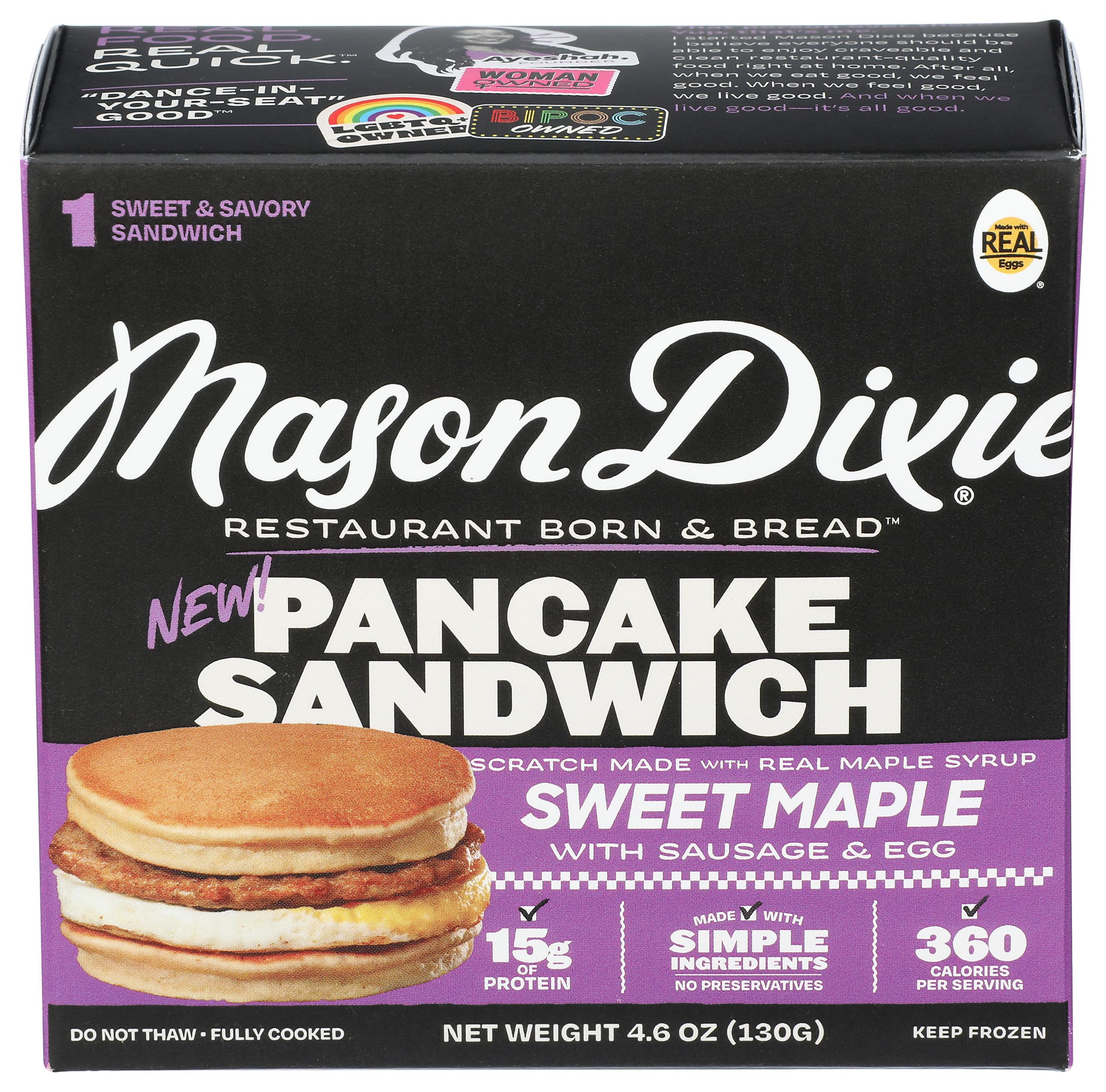Mason Dixie Biscuit Co Sweet Maple Pancake Sandwich with Sausage & Egg, 4.6 OZ