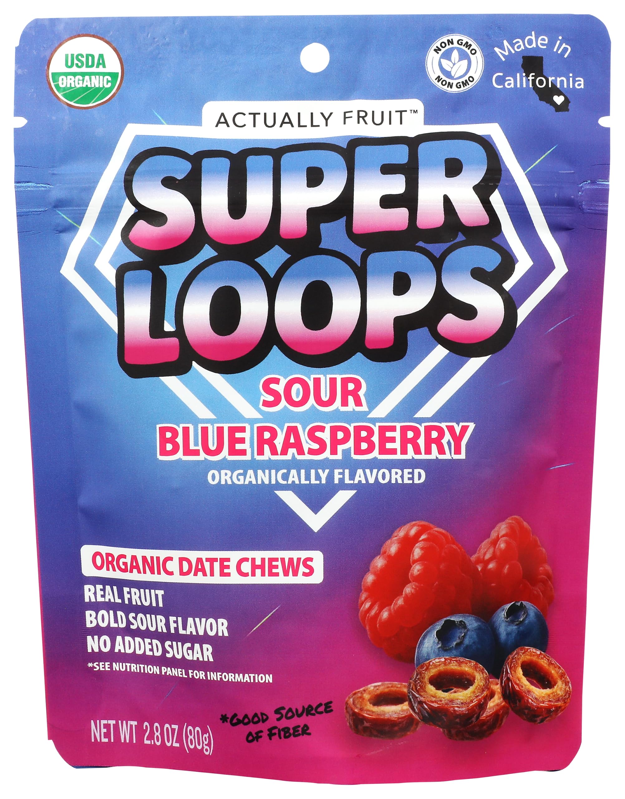 Actually Fruit Organic Sour Blue Raspberry Super Loops, 2.8 OZ