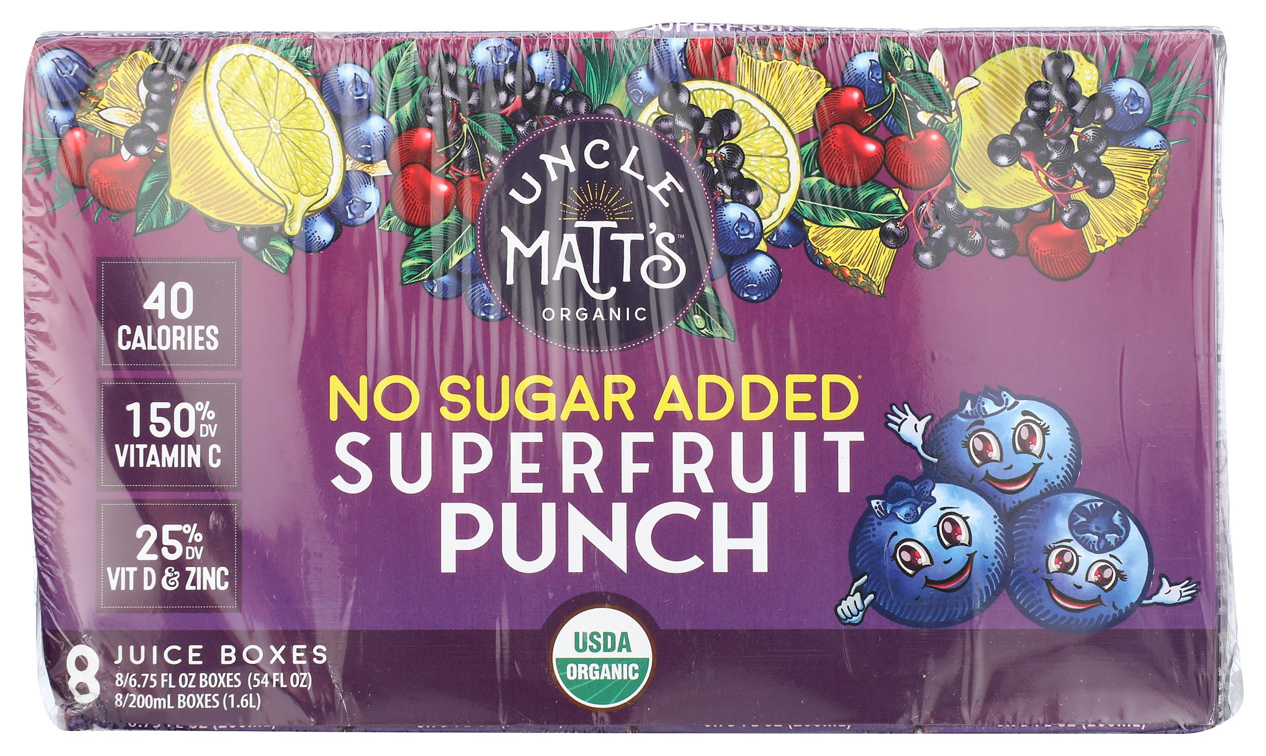 Uncle Matts Organic Superfruit Punch No Sugar Added Juice 8pk, 6.75 FZ