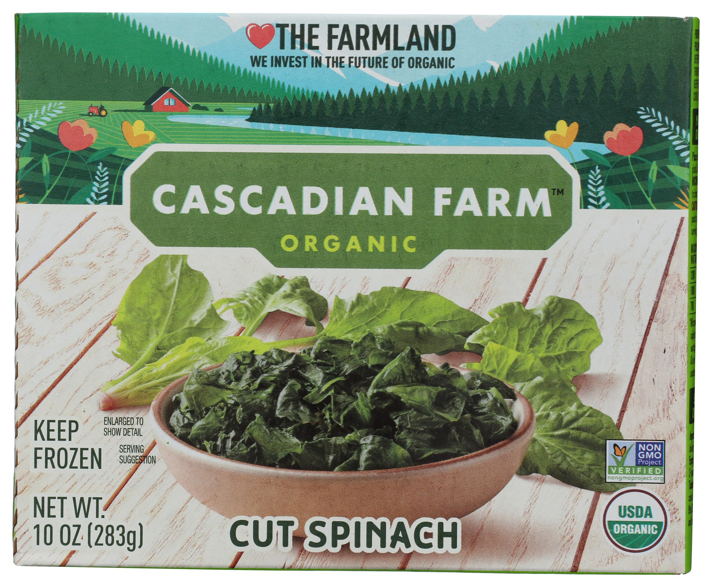Cascadian Farm Organic Cut Spinach, Frozen Vegetables, Non-GMO, 10 oz | Non-GMO Project Verified and USDA Organic; Heats in Minutes; Ideal for Casseroles, Spinach Dips, and Soups