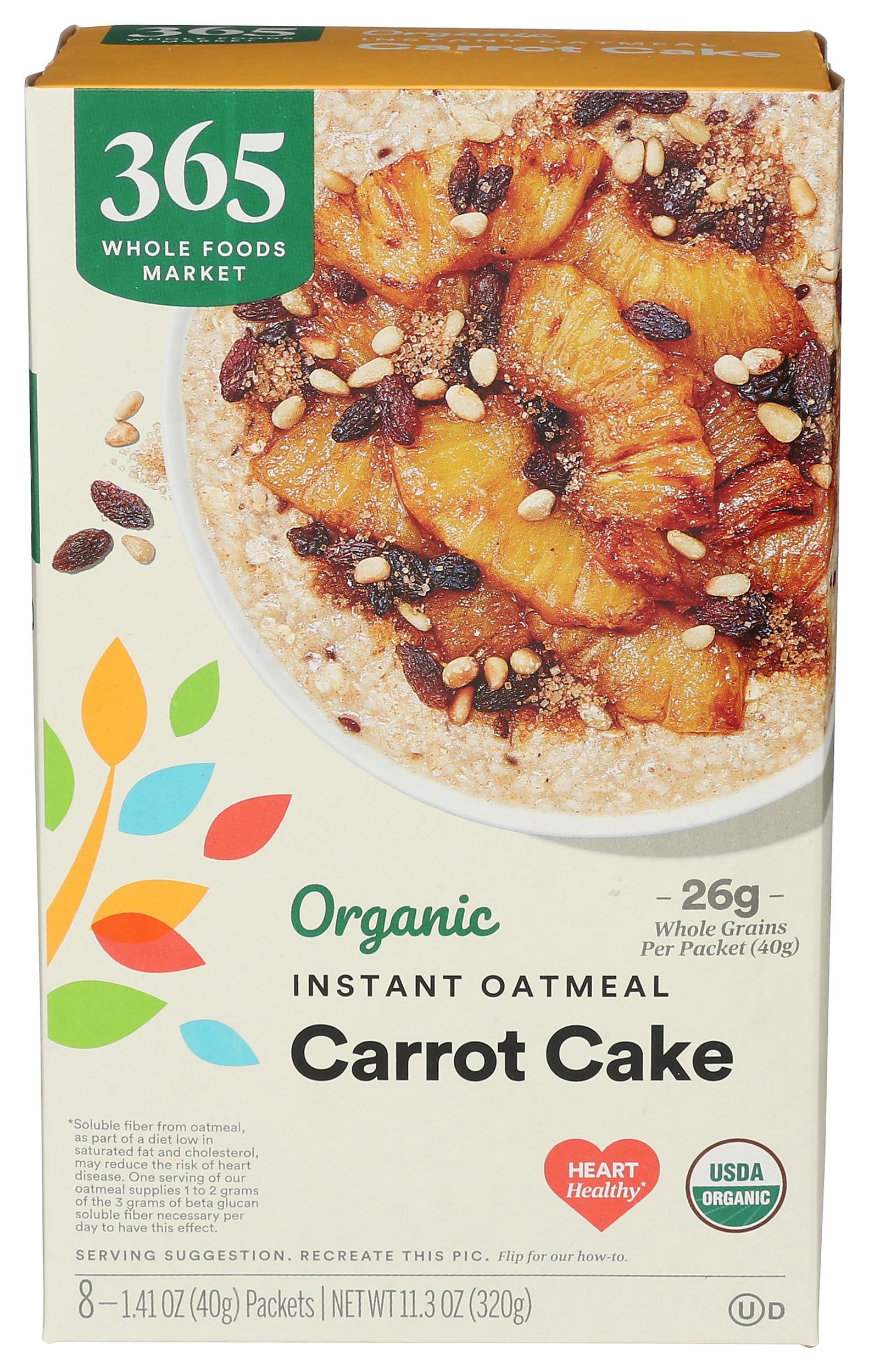 Organic Instant Oatmeal, Carrot Cake, 8 Count, 11.3 Ounce