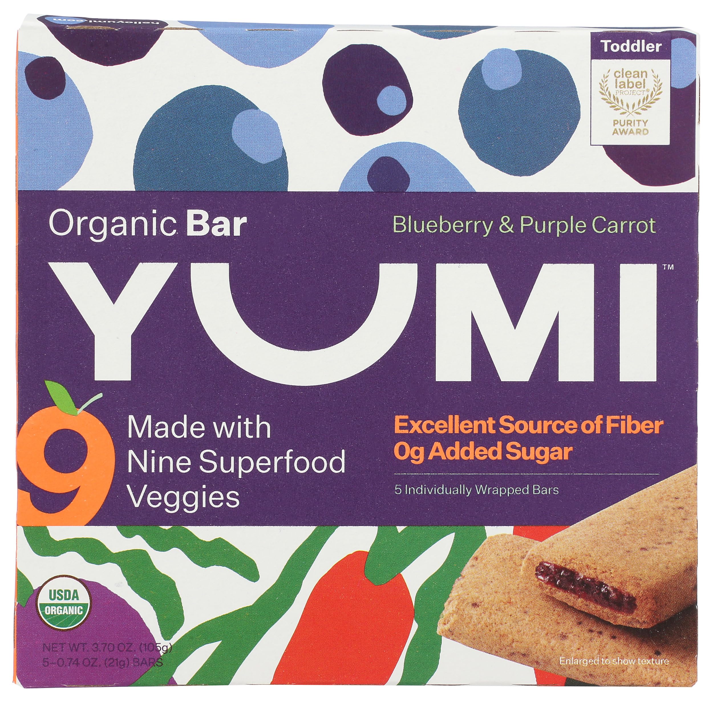 Yumi, Bars Toddler Blueberry Purple Carrot Organic, 3.7 Ounce