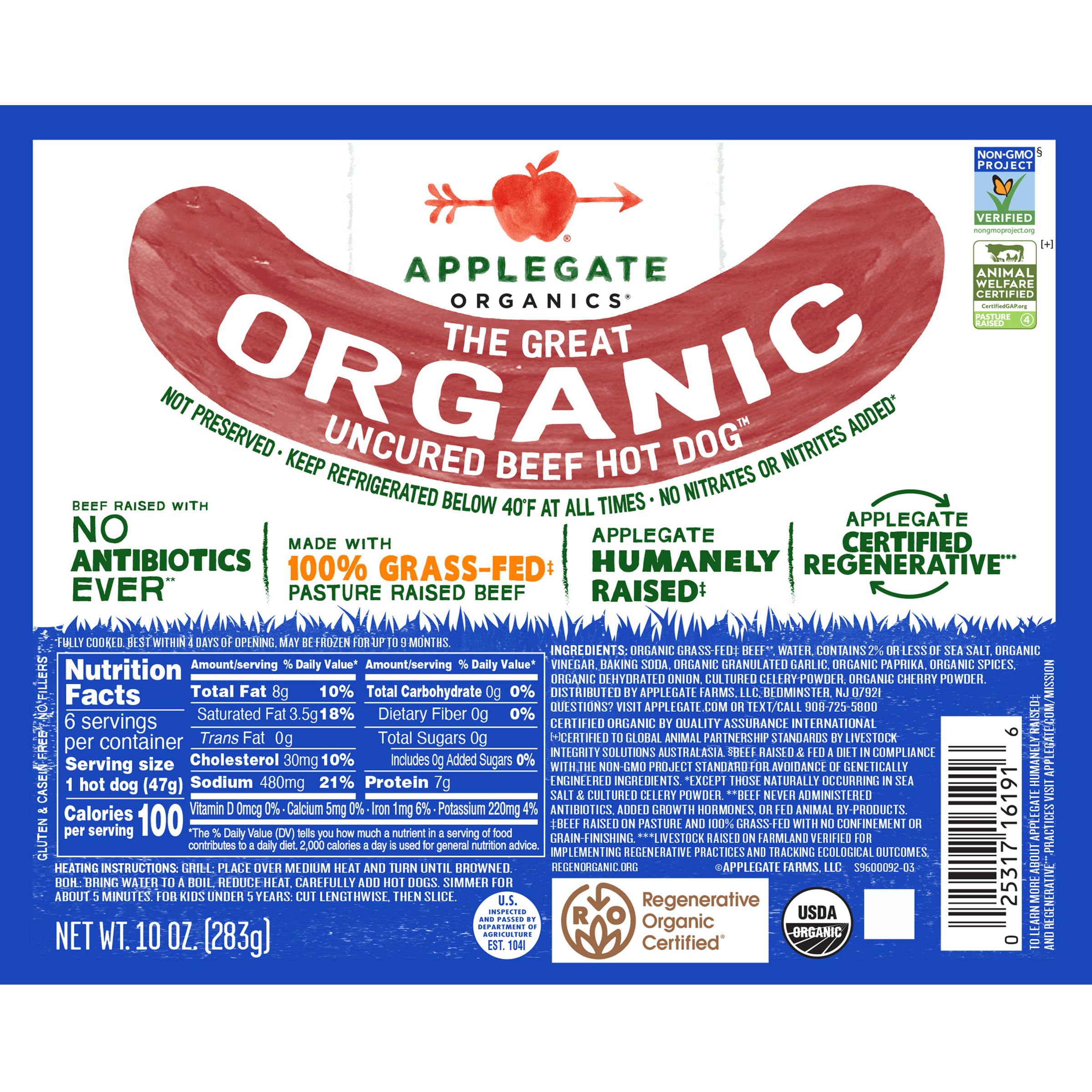 Organic Uncured Beef Hot Dogs, 10 OZ