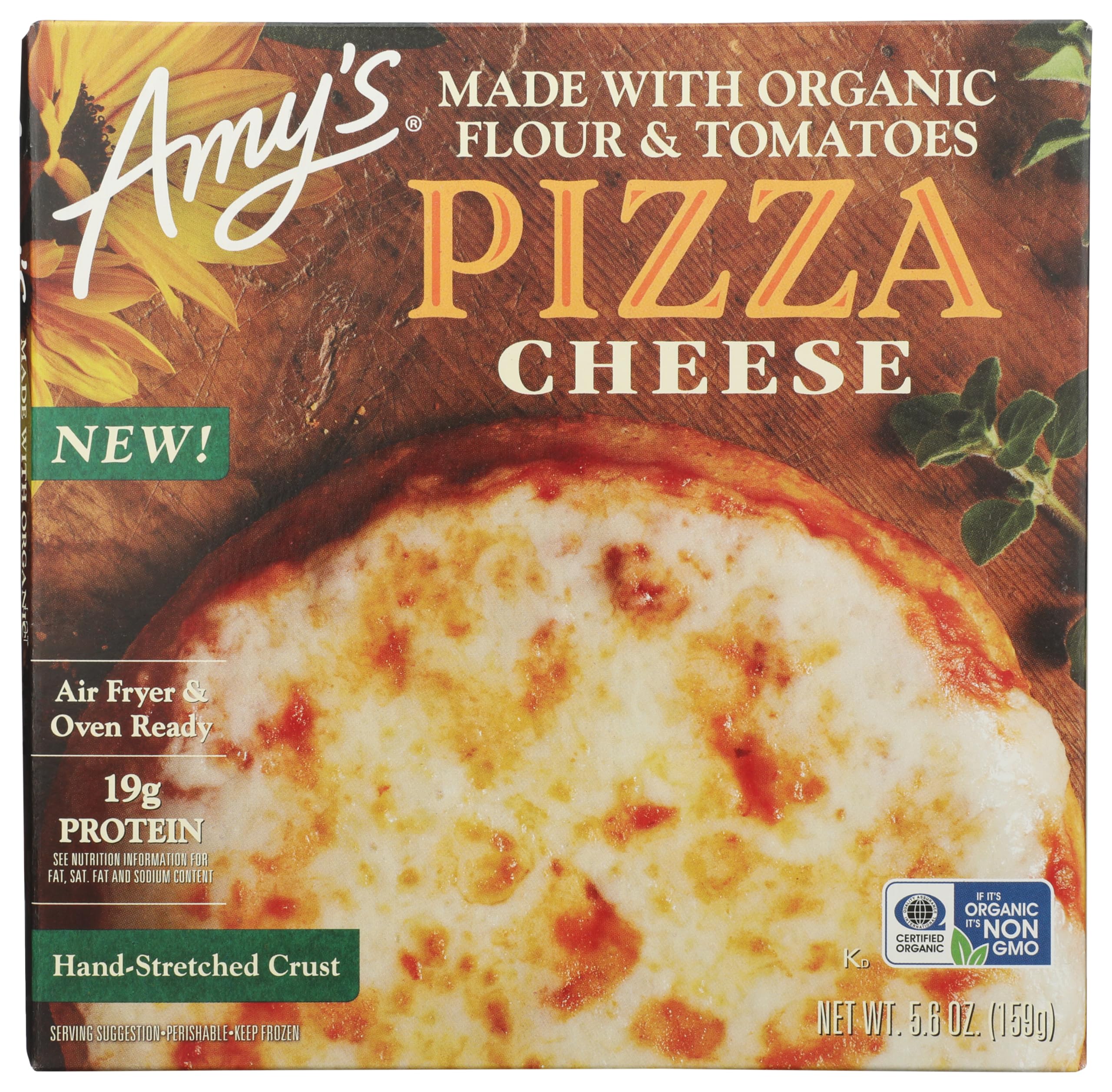 Amy's Personal Cheese Pizza, Organic Crust, 19g Protein, 5.6oz | Protein-Rich Personal Frozen Pizza | Organic Crust & Tomato Sauce | Vegetarian, Soy Free, Air Fryer Ready