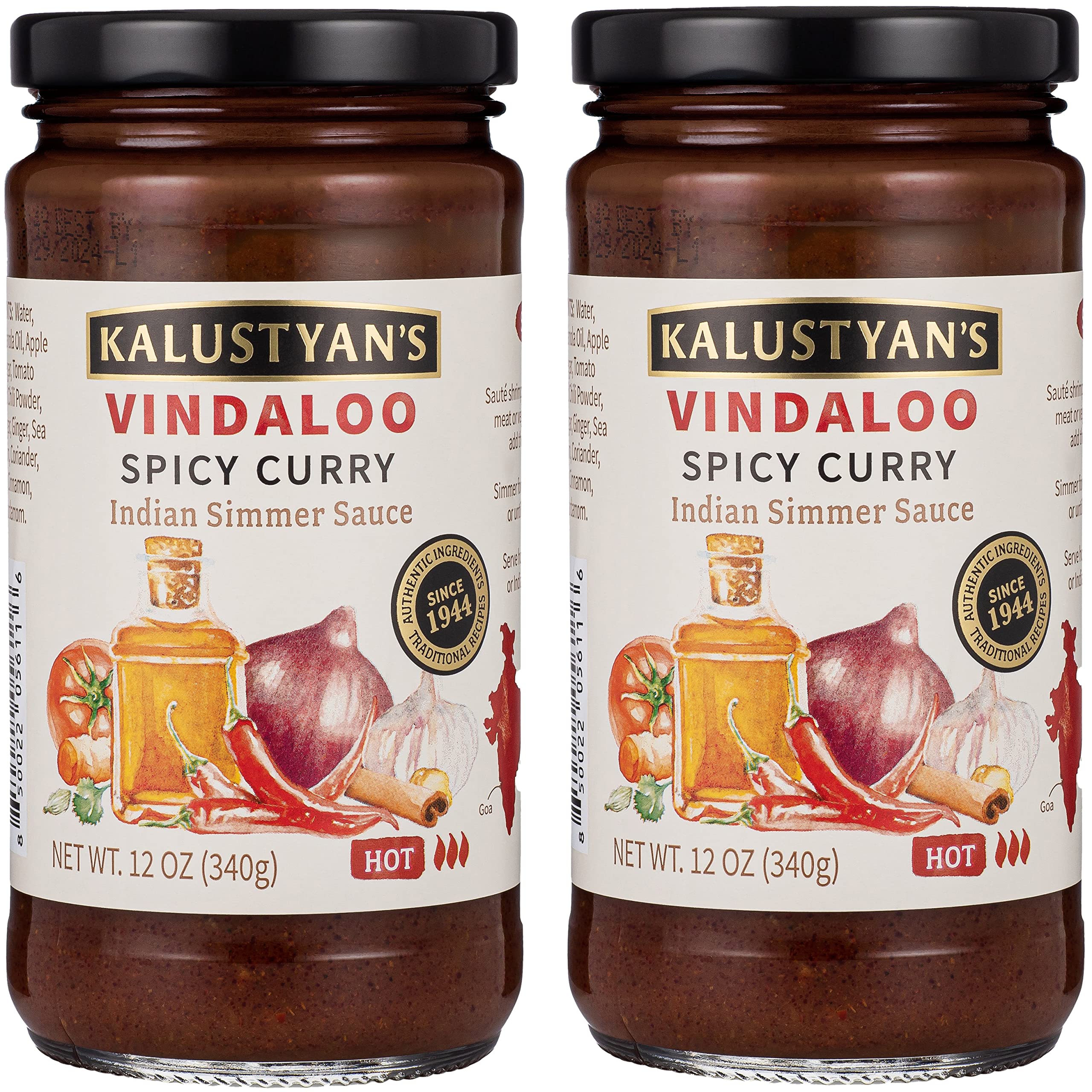Kalustyan's Vindaloo Spicy Curry Sauce, Indian Simmer Sauce, From New York City's Favorite Spice Destination, Hot Curry with Notes of Red Chili, Sweet Red Onions - Gluten-Free, Vegan, 12oz - 2 Pack