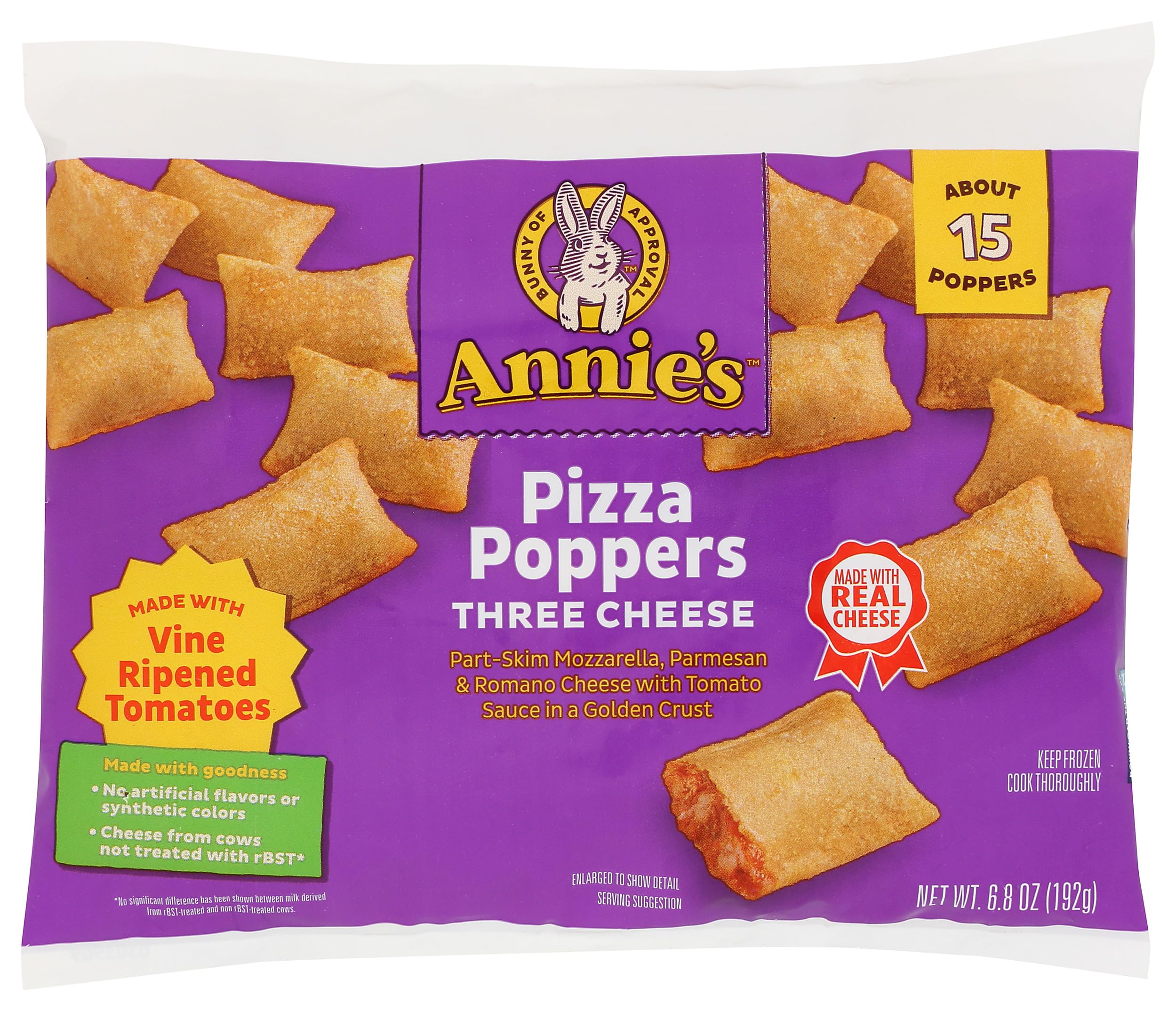 Annie's 3 Cheese Frozen Pizza Poppers, 15 ct, 6.8 oz | Make in the Toaster Oven or Microwave, Great for After-School or Party Snacks, No Artificial Flavors or Synthetic Colors