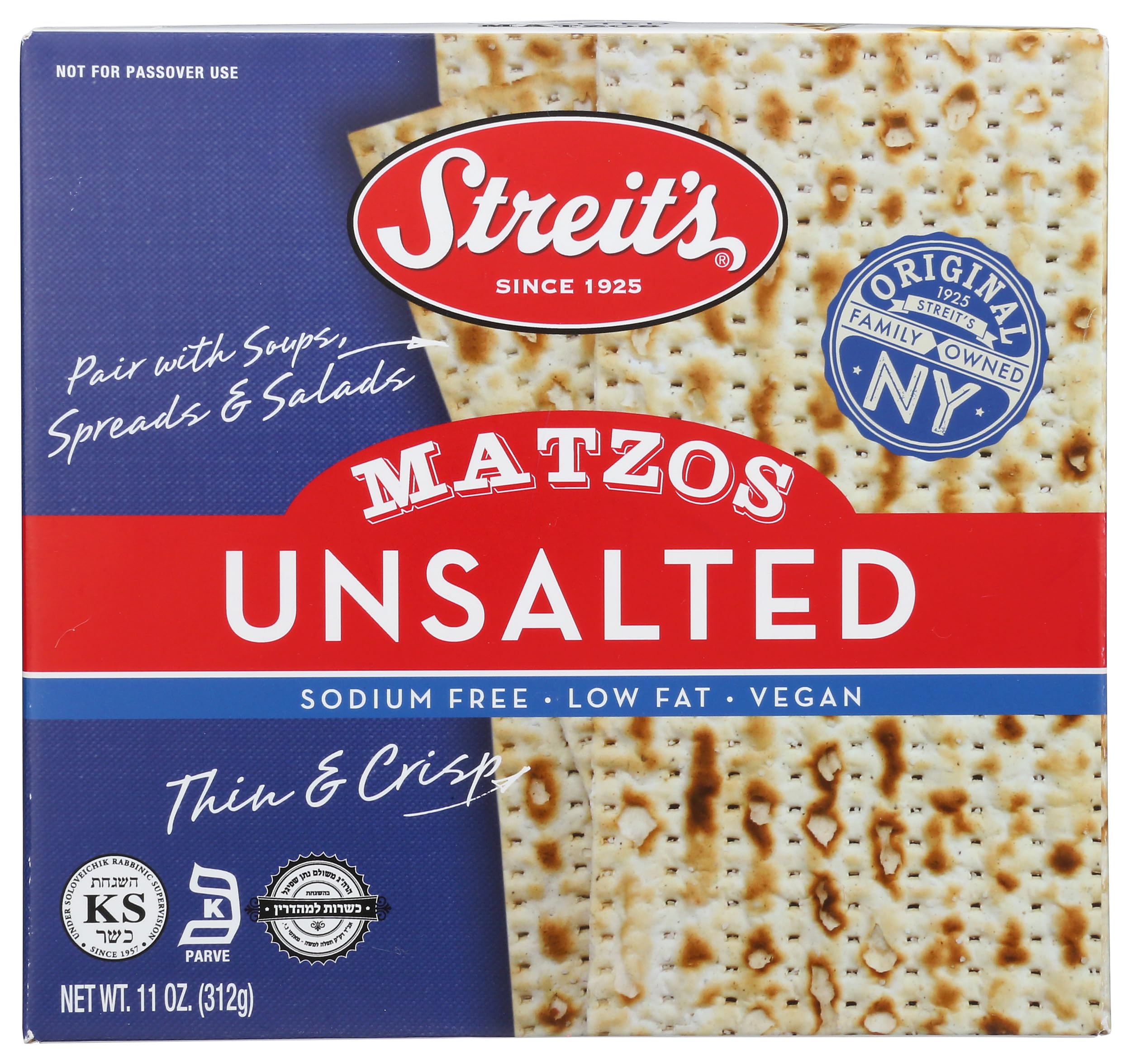 Streits Unsalted Matzo, 11 Ounce