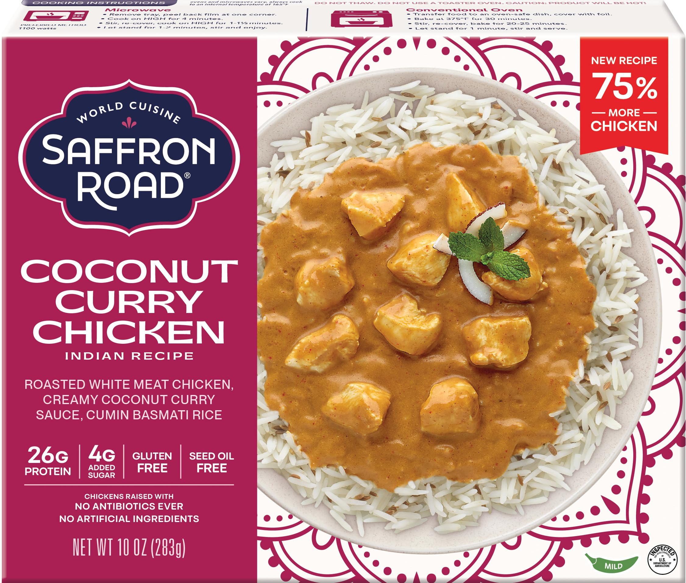 Saffron Road Frozen Coconut Curry Chicken – High Protein, Seed Oil Free, Chickens Raised with No Antibiotics, No Artificial Ingredients, Gluten-Free – 10 Ounce