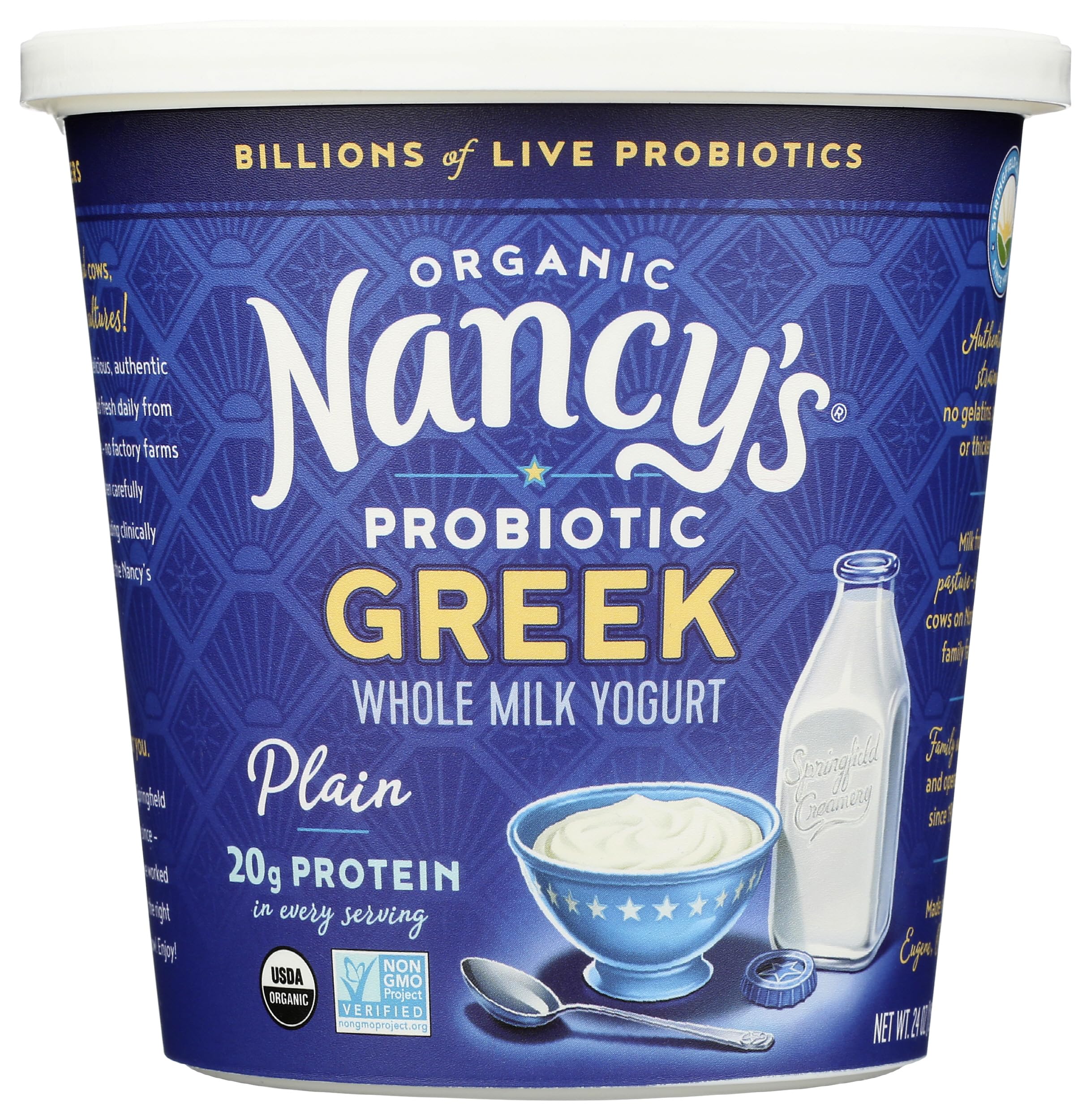 Nancys Yogurt, Organic Whole Milk Plain Greek Yogurt, 24 Ounce