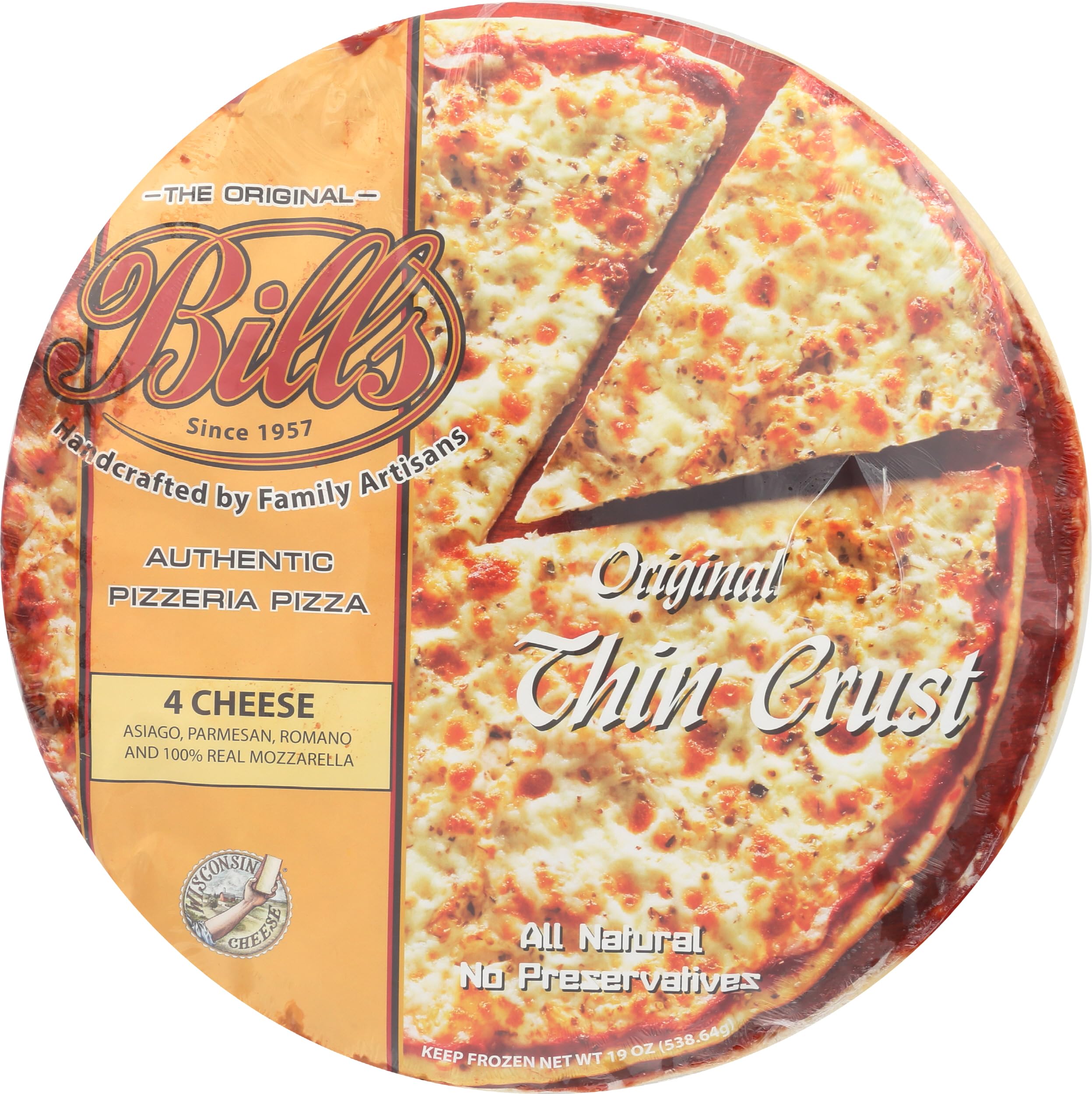 Bills Pizza Thin Crust 4 Cheese Pizza, 19 OZ