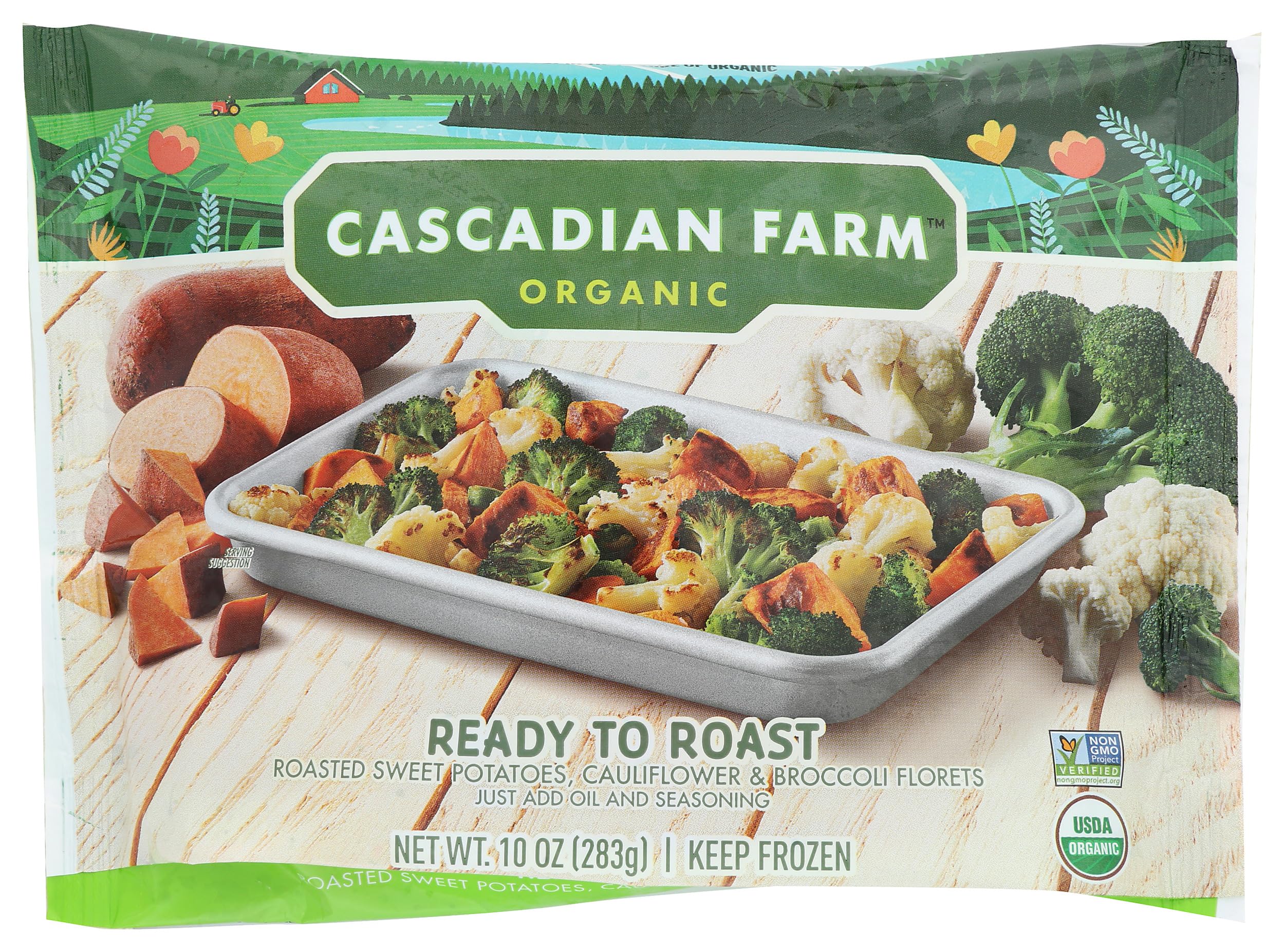 Cascadian Farm Organic Ready To Roast Vegetables with Roasted Sweet Potatoes, Cauliflower and Broccoli, Frozen Vegetables, Non-GMO, 10 oz