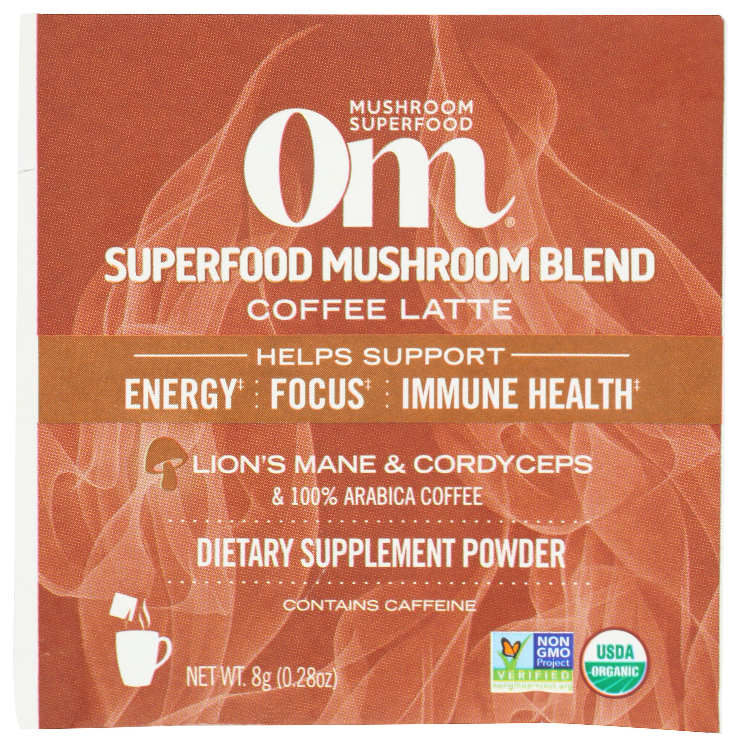 Om Mushroom Superfood Organic Mushroom Powered Coffee Latte Blend, 0.28 OZ