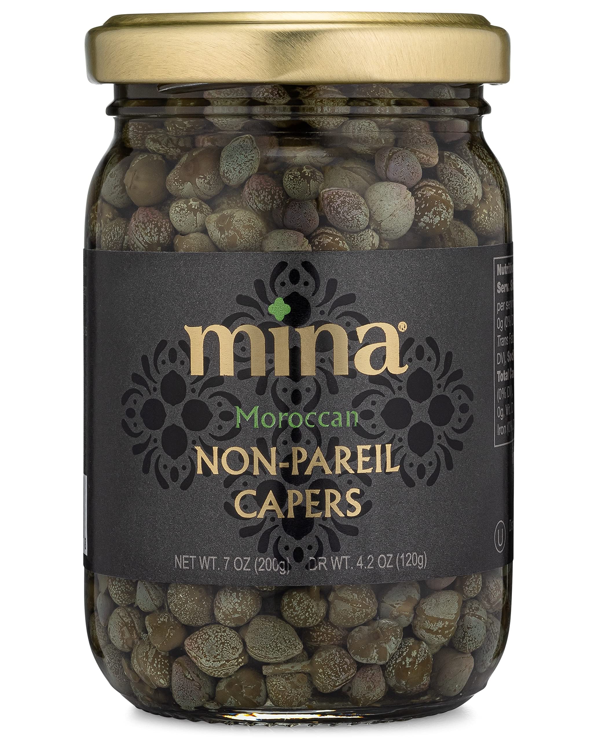 Mina Capers Non Pareil 7 oz, Perfect Mediterranean Seasoning or Garnish, Moroccan Capers Jar, Made with only Caper, Water, Vinegar and Sea Salt, Non GMO, Keto, Vegan, Gluten Free