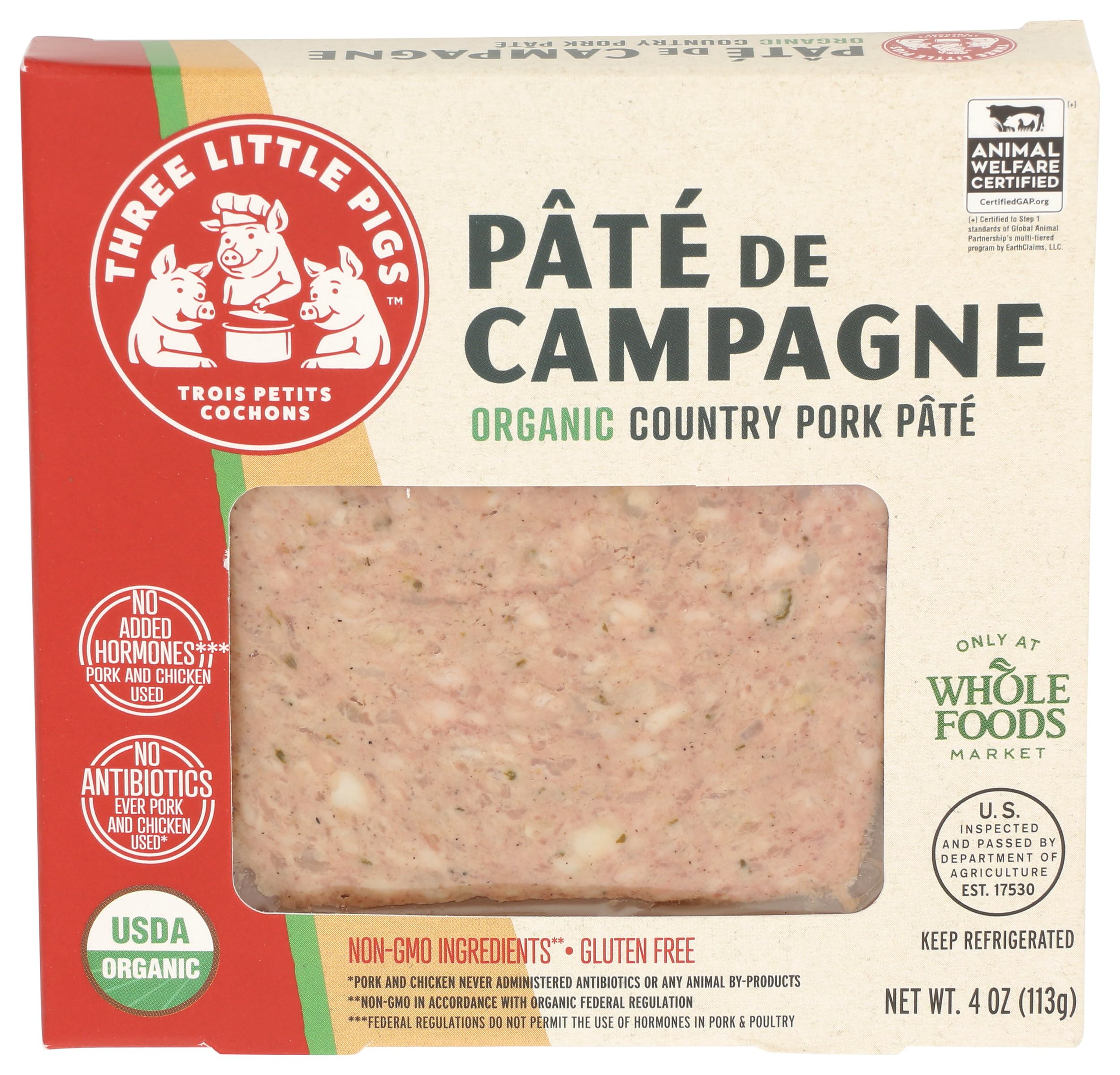 Les Trois Petits Cochons, Pate De Campagne Organic, 4 Ounce