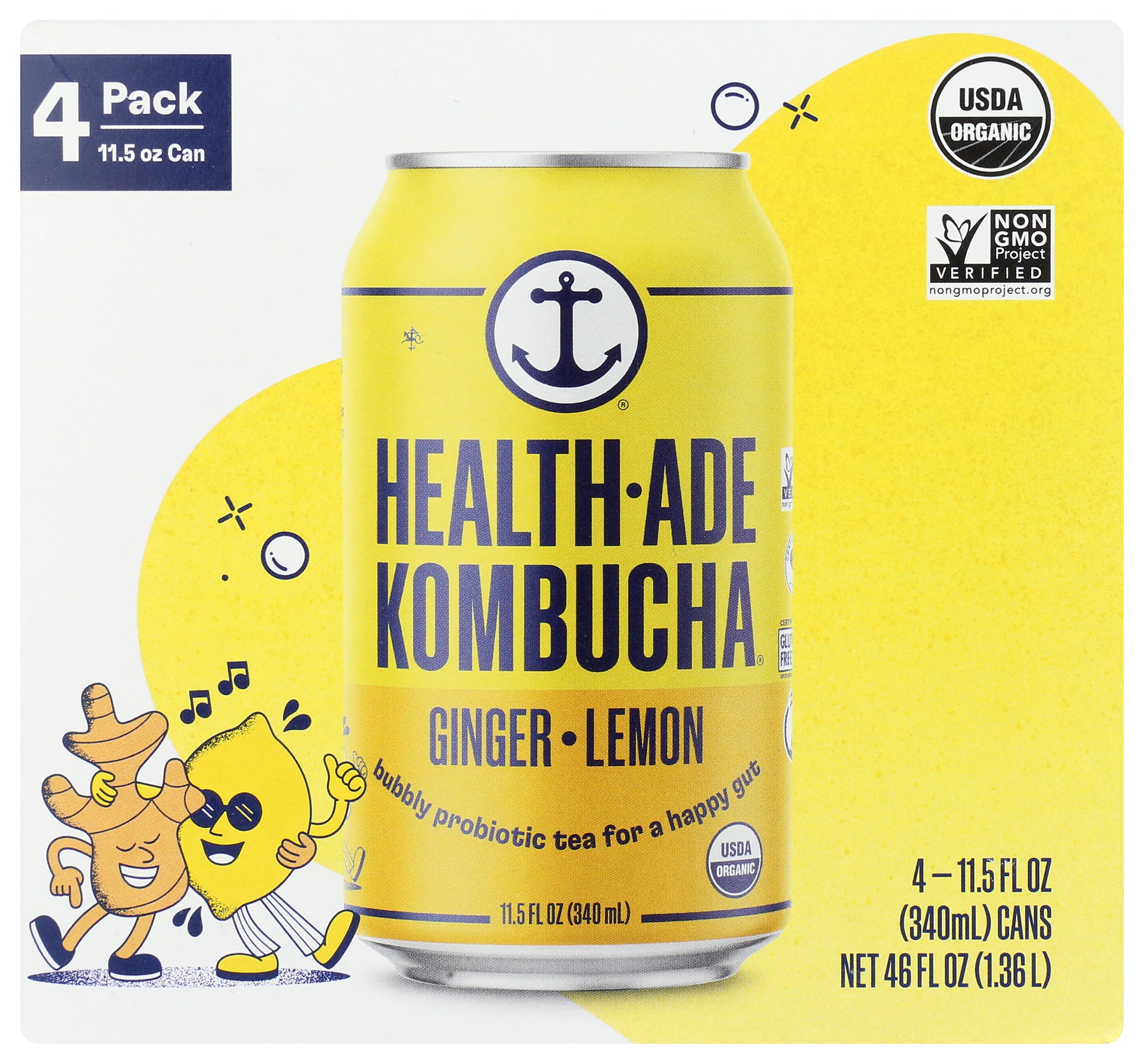 Health-Ade Ginger Lemon 11.5oz 4-pack of Cans (46oz.)