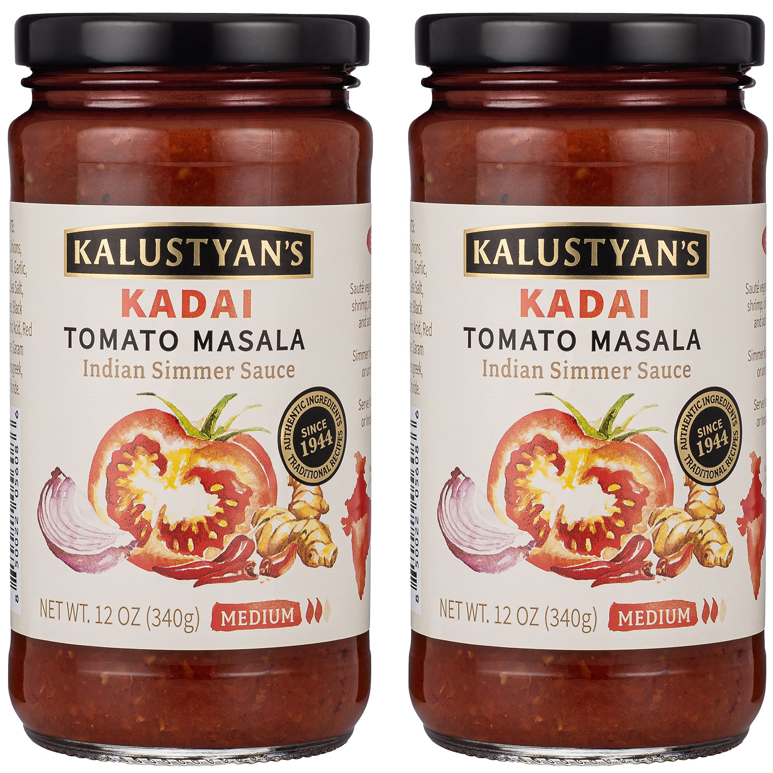 Kalustyan's Tomato Masala Sauce, Indian Simmer Sauce, Curry Sauce - From New York City's Favorite Spice Destination - Rich, Chunky Versatile Tomato Stir-Fry Sauce - Gluten-Free, Vegan, 12oz - 2 Pack