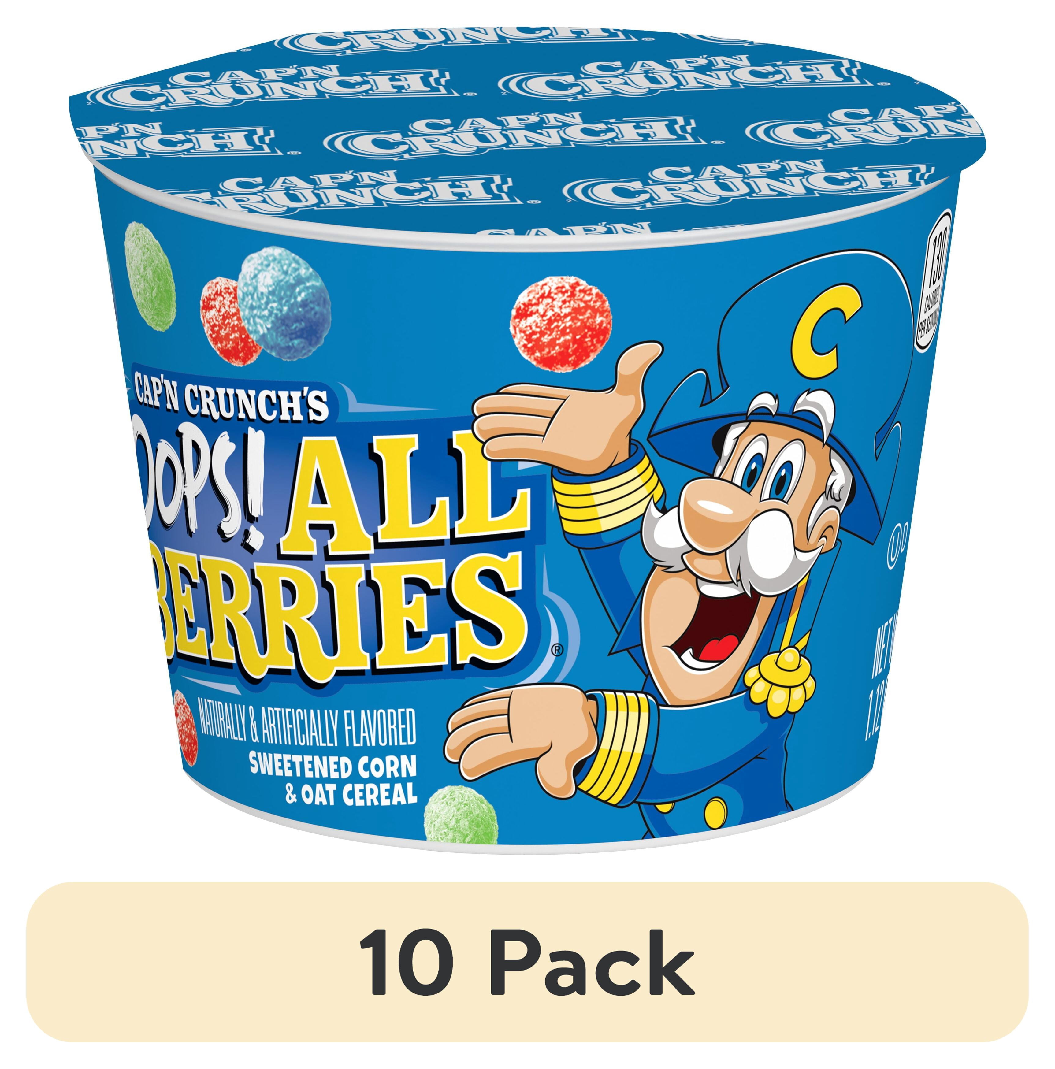 (10 pack) Cap'n Crunch Sweetened Corn & Oat Cereal Oops All Berries Breakfast Cereal, 1.12 oz Cup