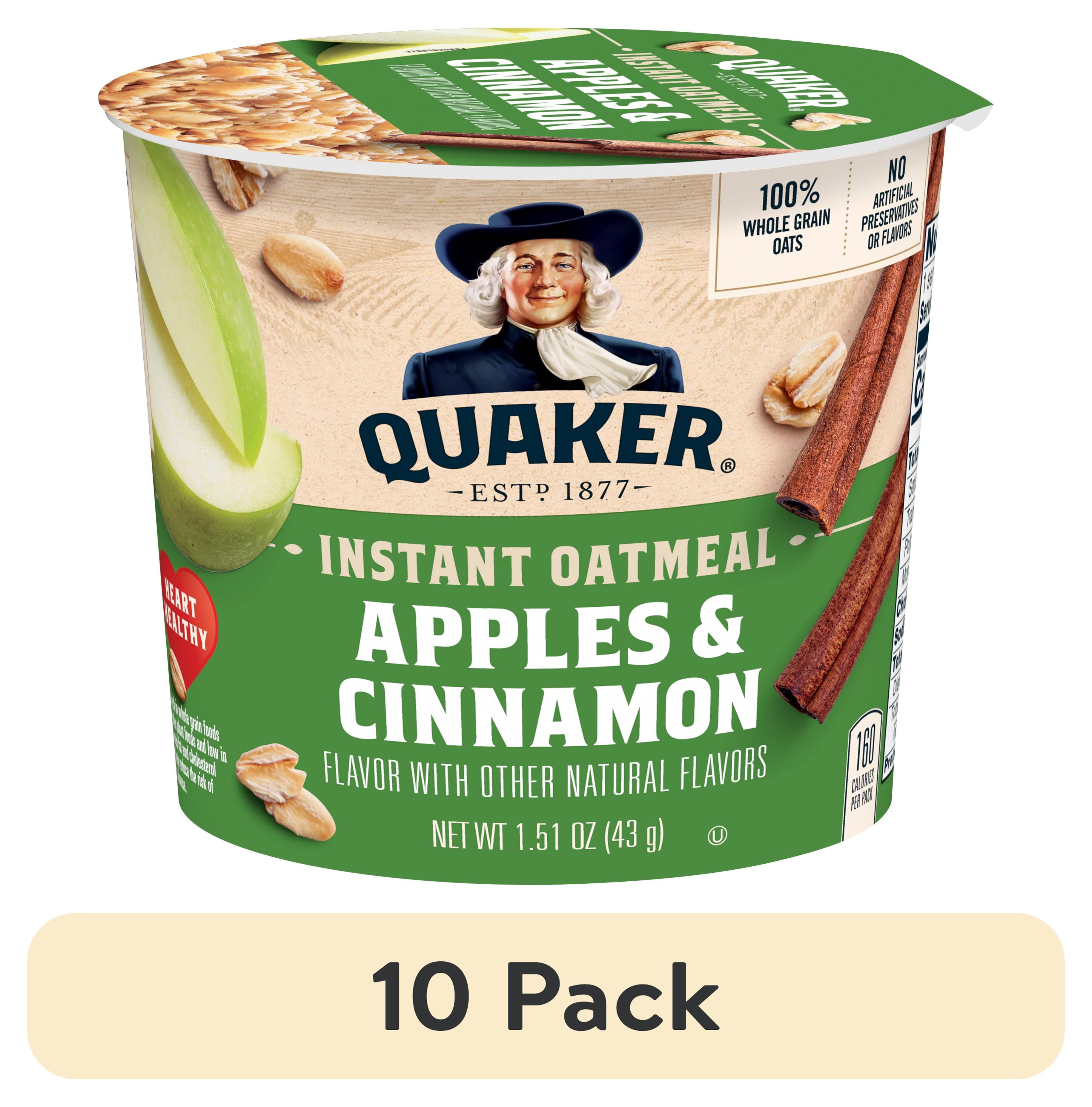 (10 pack) Quaker Instant Oatmeal, Apple Cinnamon, Quick Cook Oatmeal, 1.5oz Cup