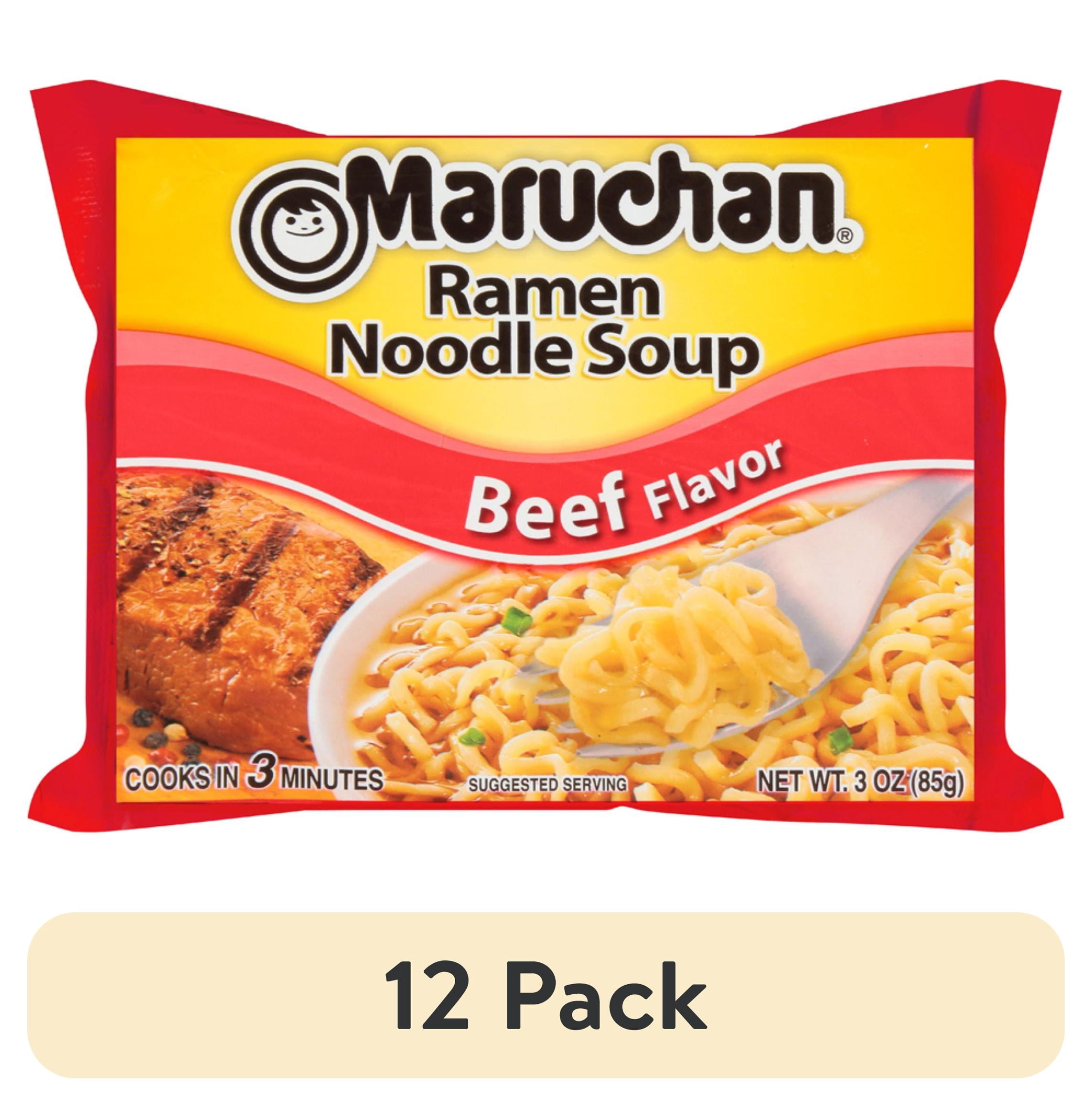 (12 pack) Maruchan Ramen Noodle Soup, Beef Flavor Instant Noodles, 3 oz