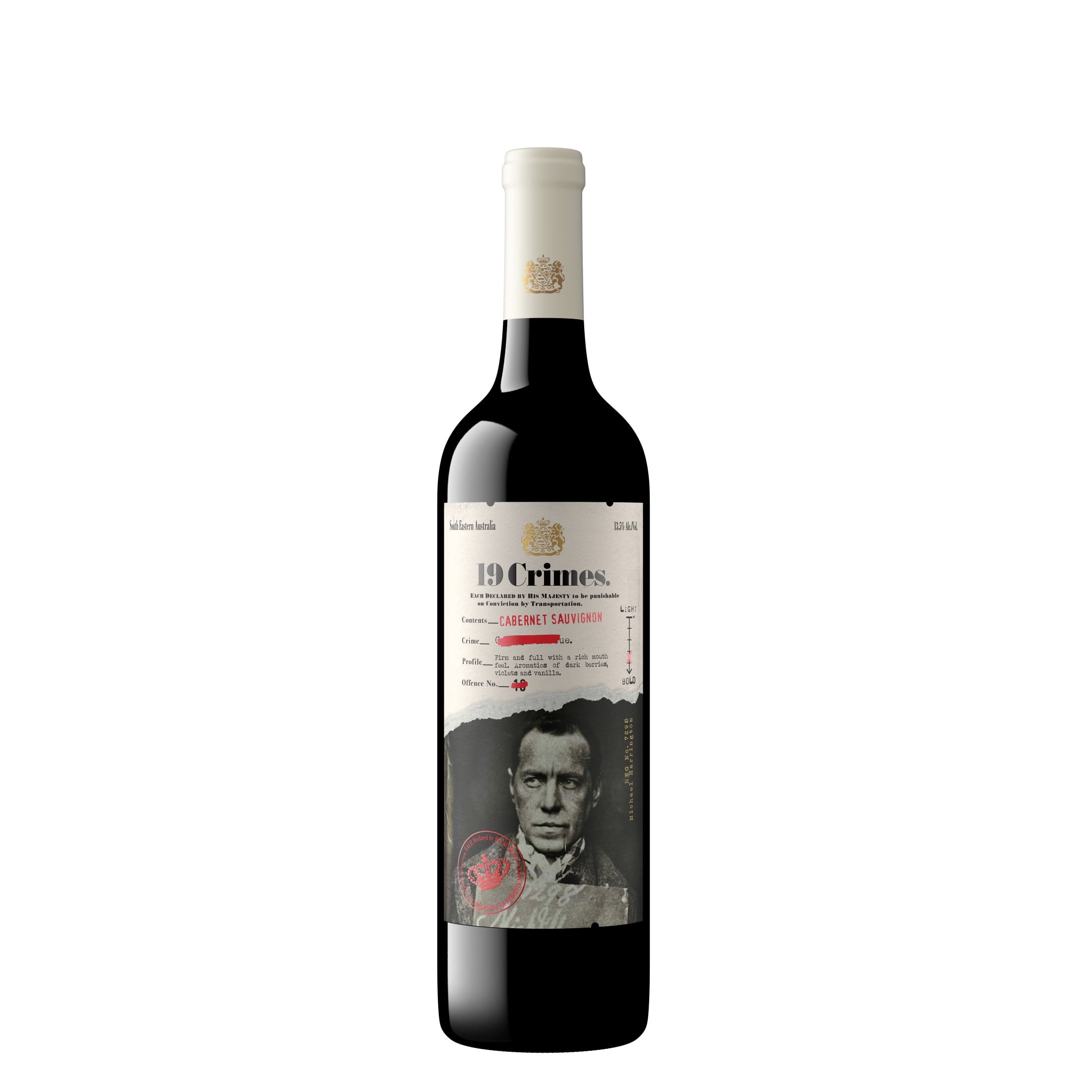 19 Crimes Cabernet Sauvignon Red Wine, 750ml Glass wine bottle, Australia, 13.5 % ABV