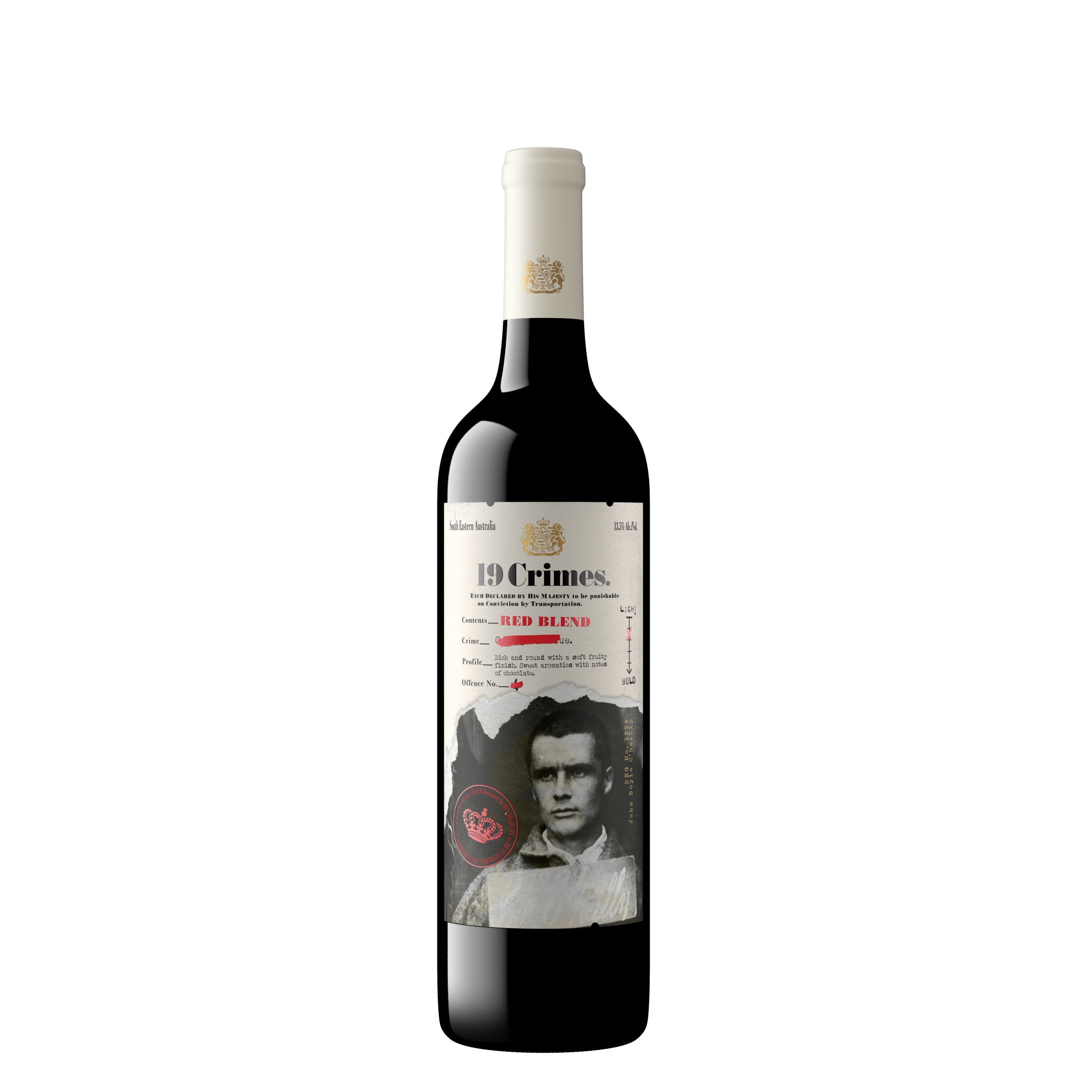 19 Crimes Red Wine Blend, 750ml Glass wine bottle, Australia, 13.5 % ABV