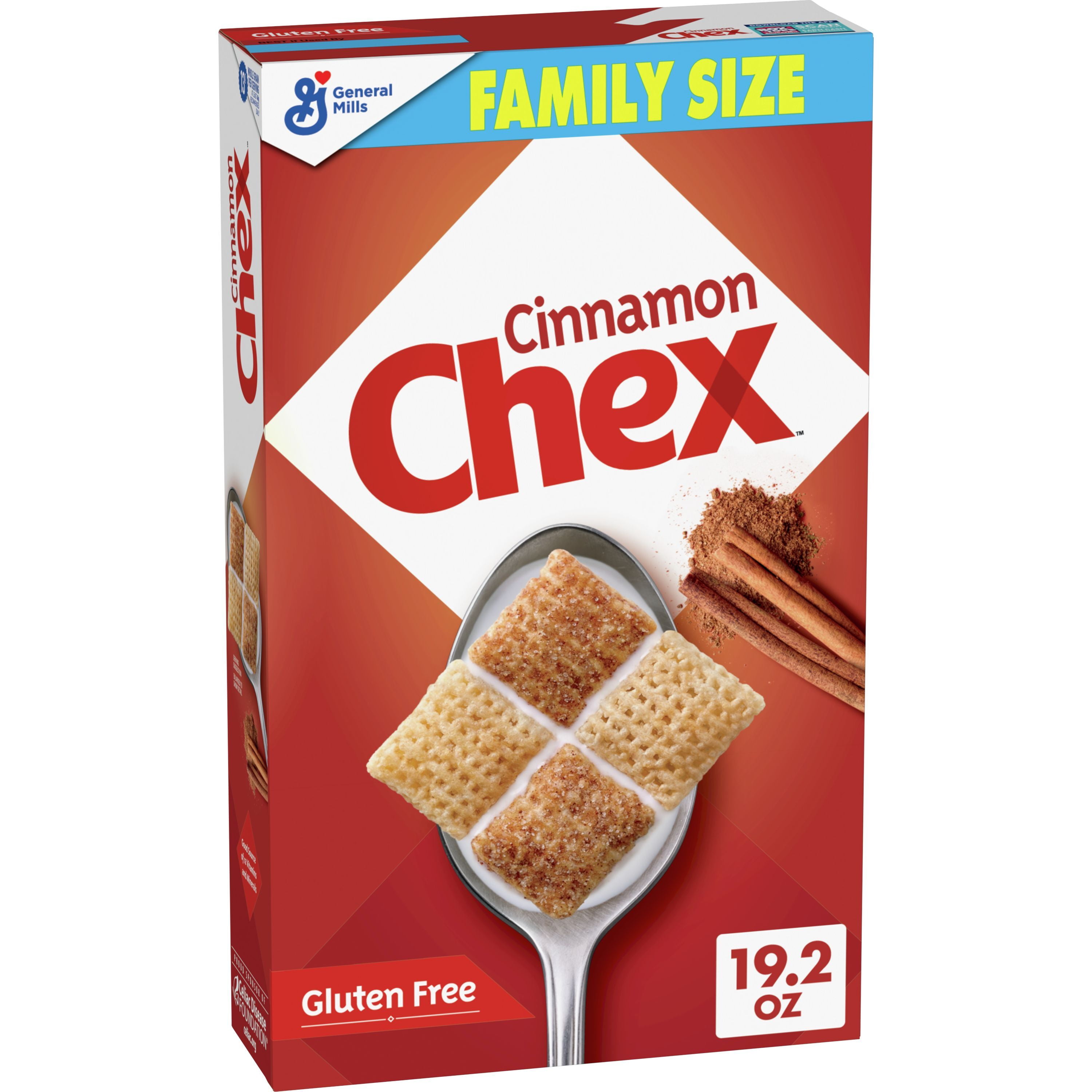 (2 pack) Cinnamon Chex Cereal, Gluten Free Breakfast Cereal, Family Size, 19.2 oz