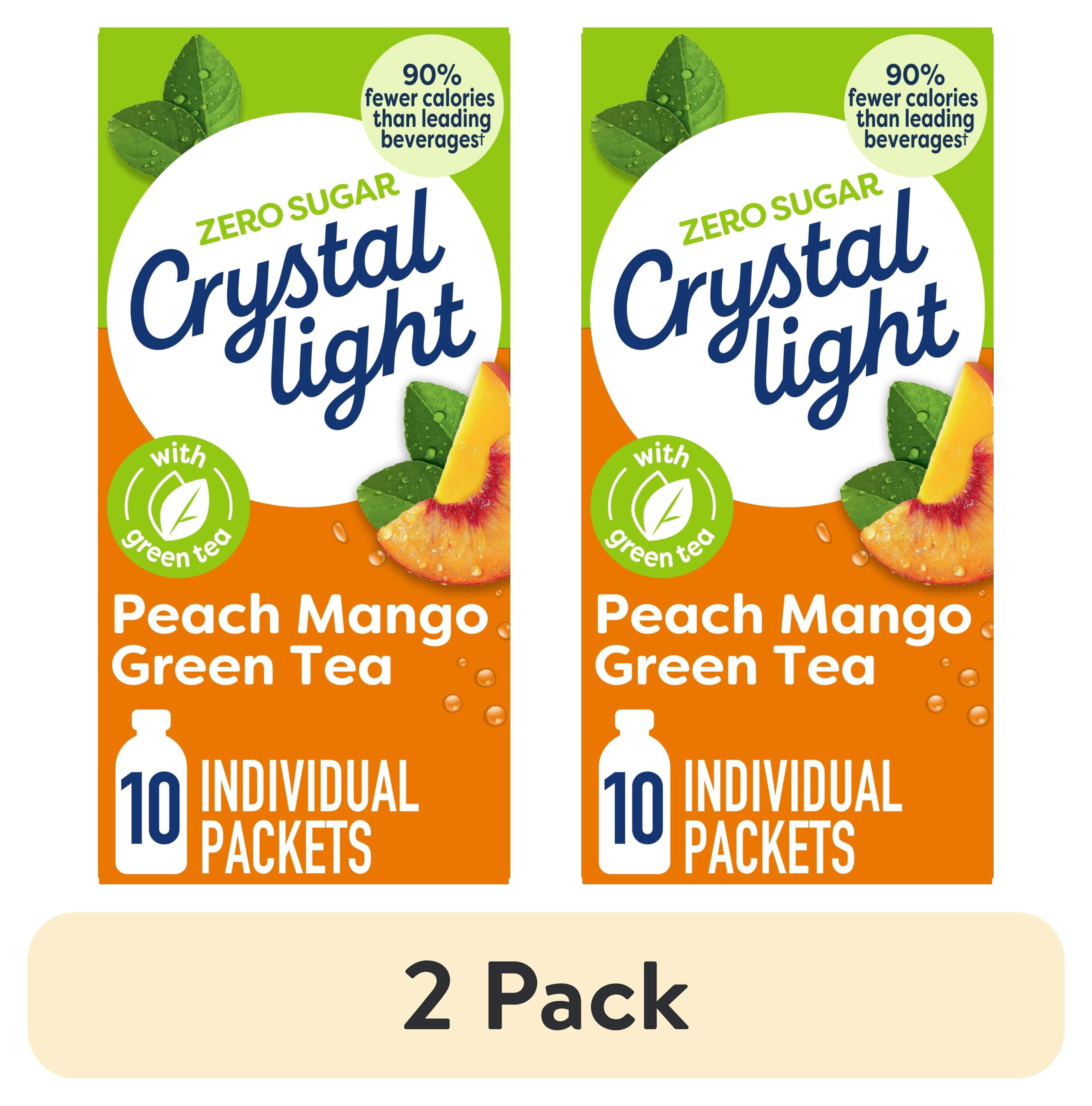 (2 pack) Crystal Light Drink Mix, 10 Packets, for Convenient On-the-Go Flavorful Hydration, Naturally flavored with other natural flavor Peach Mango Green Tea, Zero Sugar, 0.8 oz