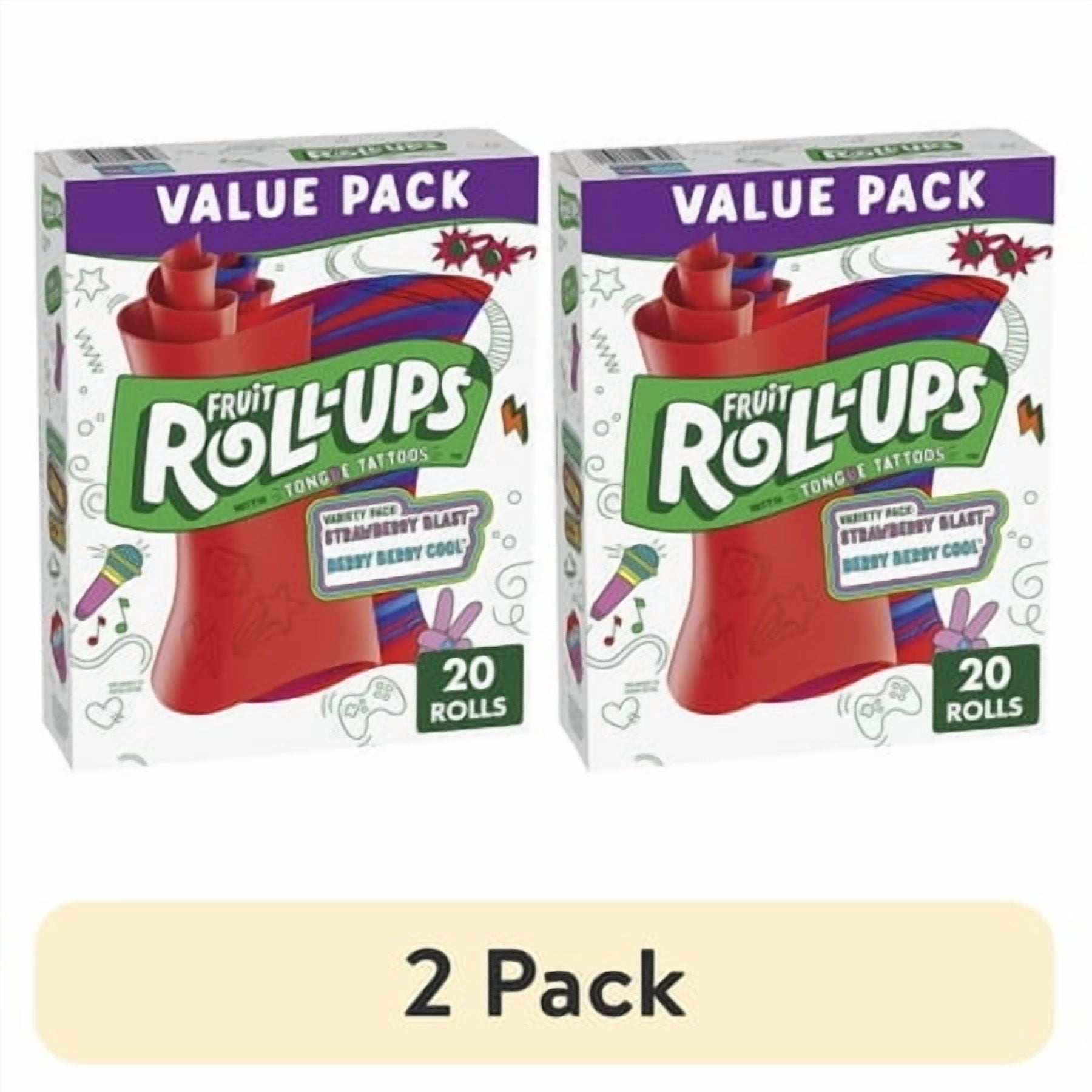 (2 pack) Fruit Roll-Ups Fruit Flavored Snacks, Gluten Free Variety Pack (20 Count)