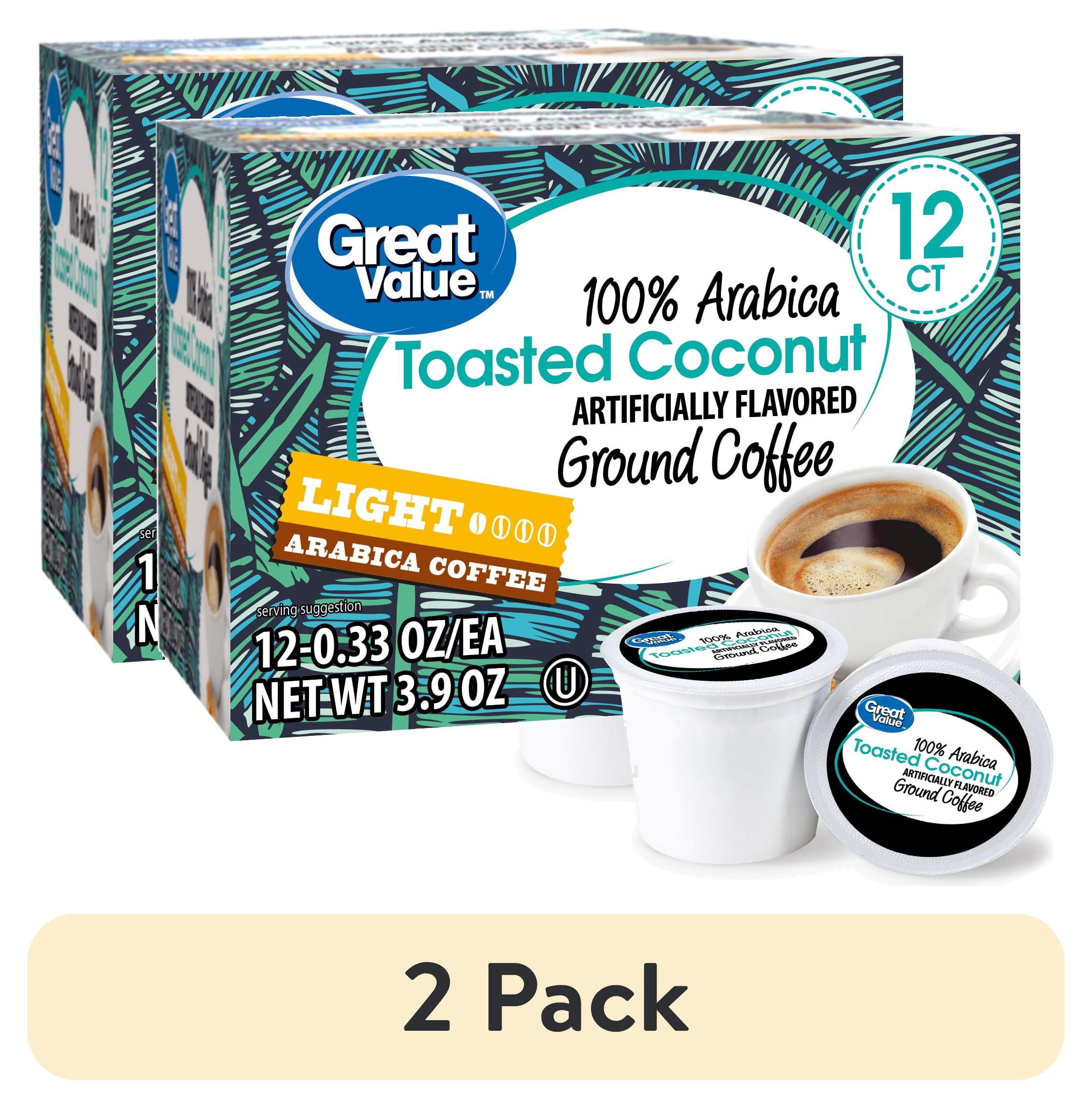 (2 pack) Great Value 100% Arabica Toasted Coconut Light Roast Arabica Coffee Pods, 12 Count