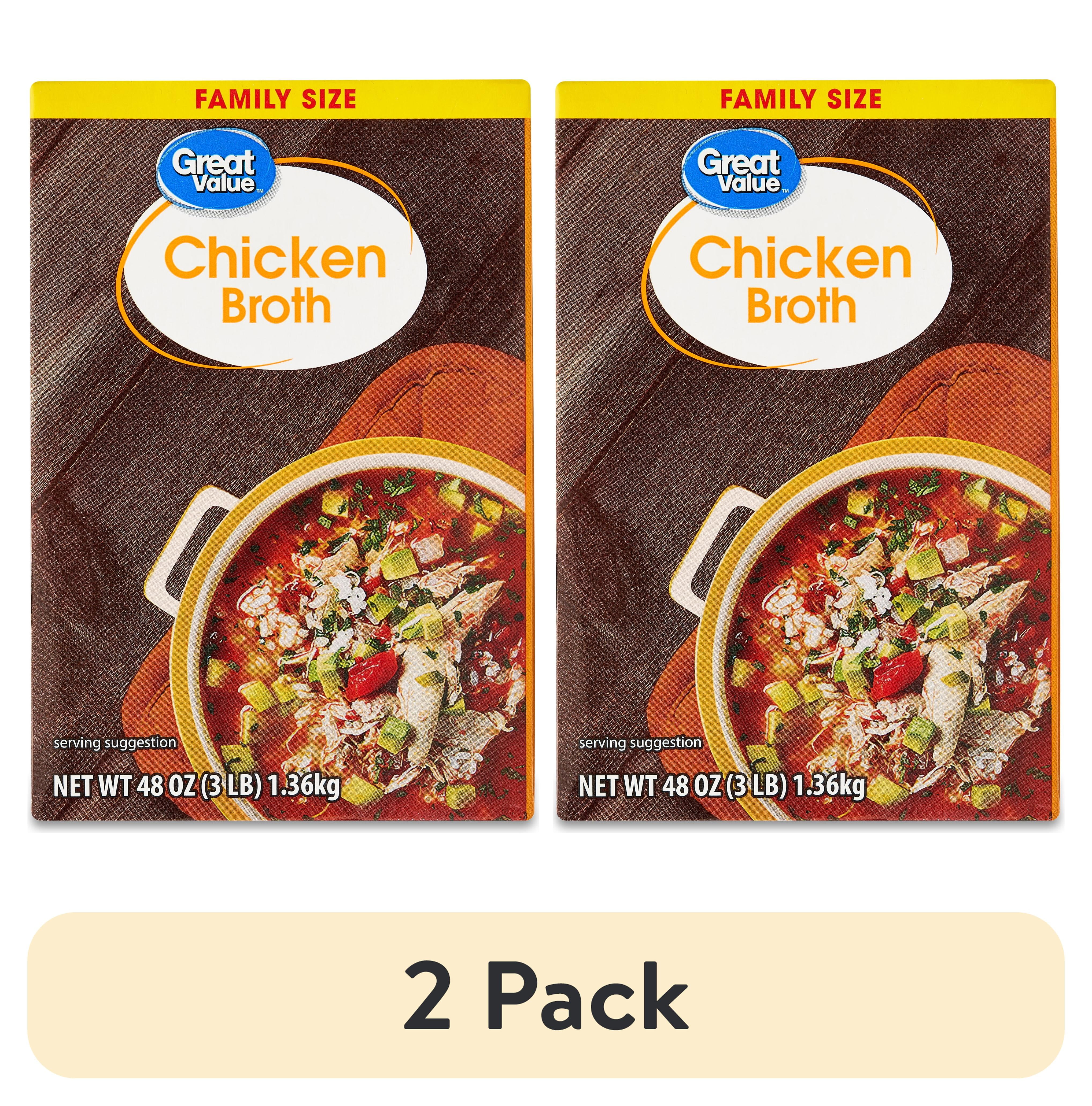 (2 pack) Great Value Family Size Gluten-Free Chicken Broth, 48 oz Carton (Shelf-Stable)