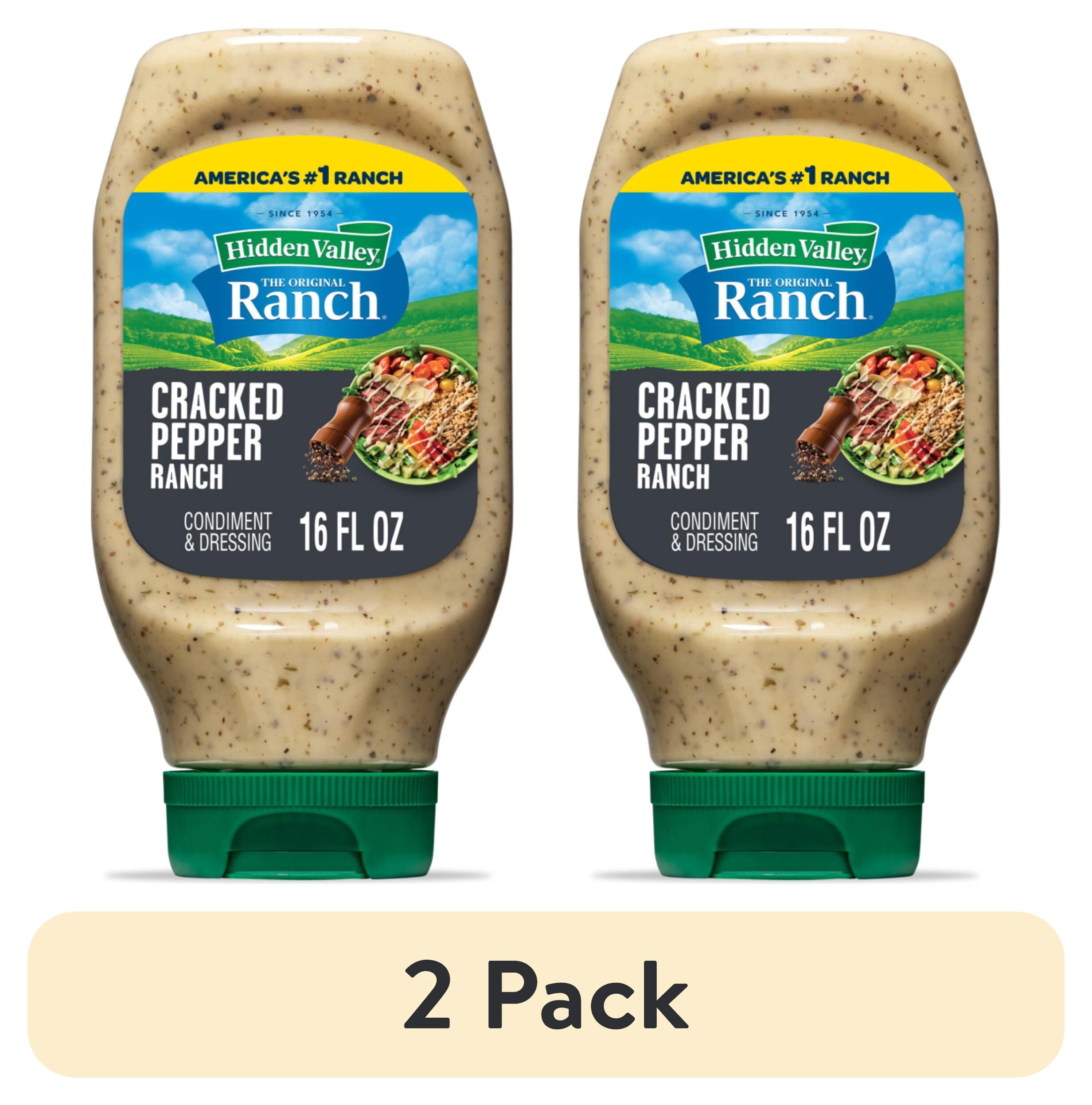 (2 pack) Hidden Valley Cracked Pepper Ranch Dip Sauce Condiment & Dressing, 16 fl oz Squeeze Bottle