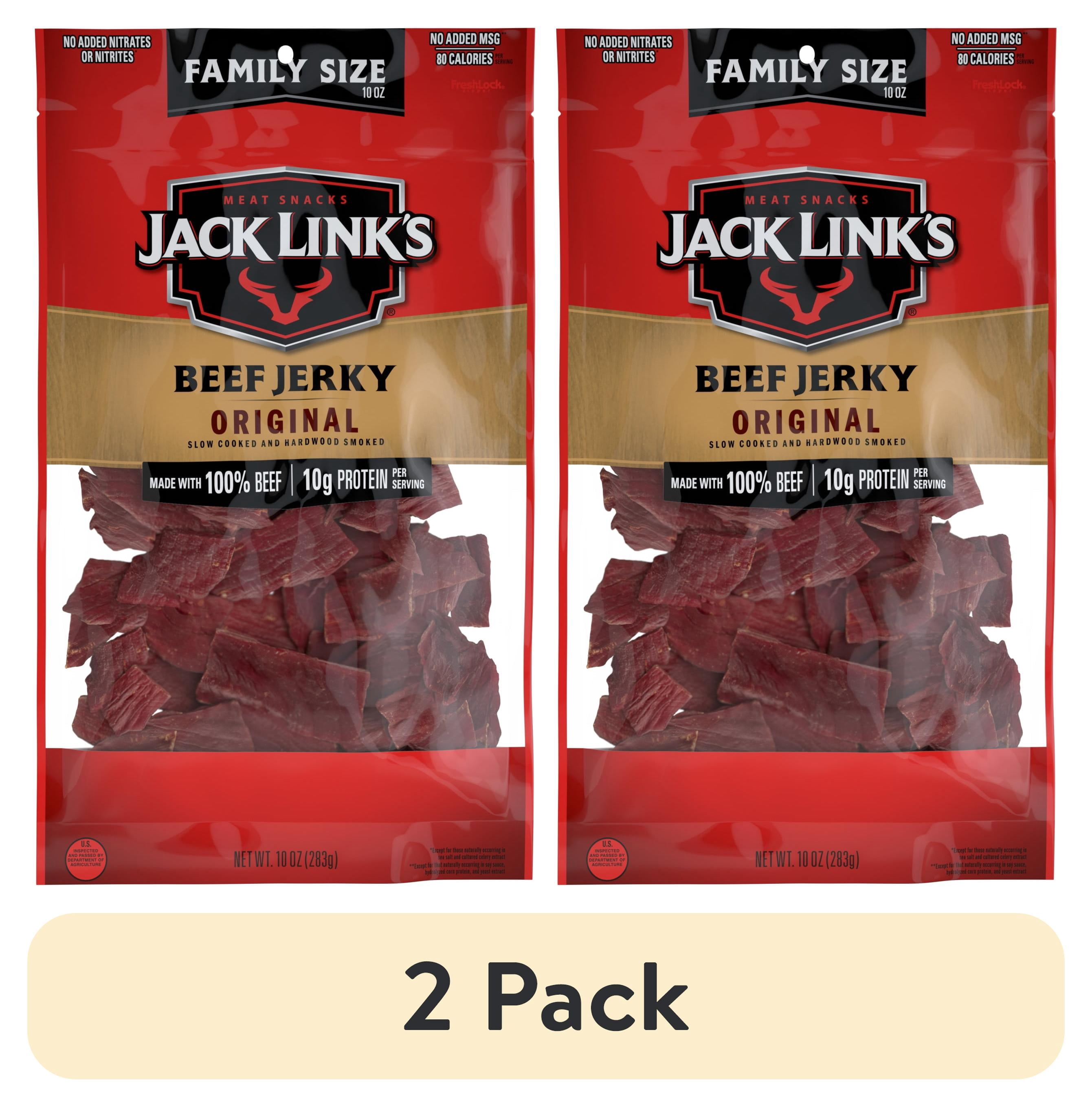 (2 pack) Jack Links Beef Jerky, Made with 100% Beef, Original Flavor, 10g of Protein per Serving, 10 Ounce Bag